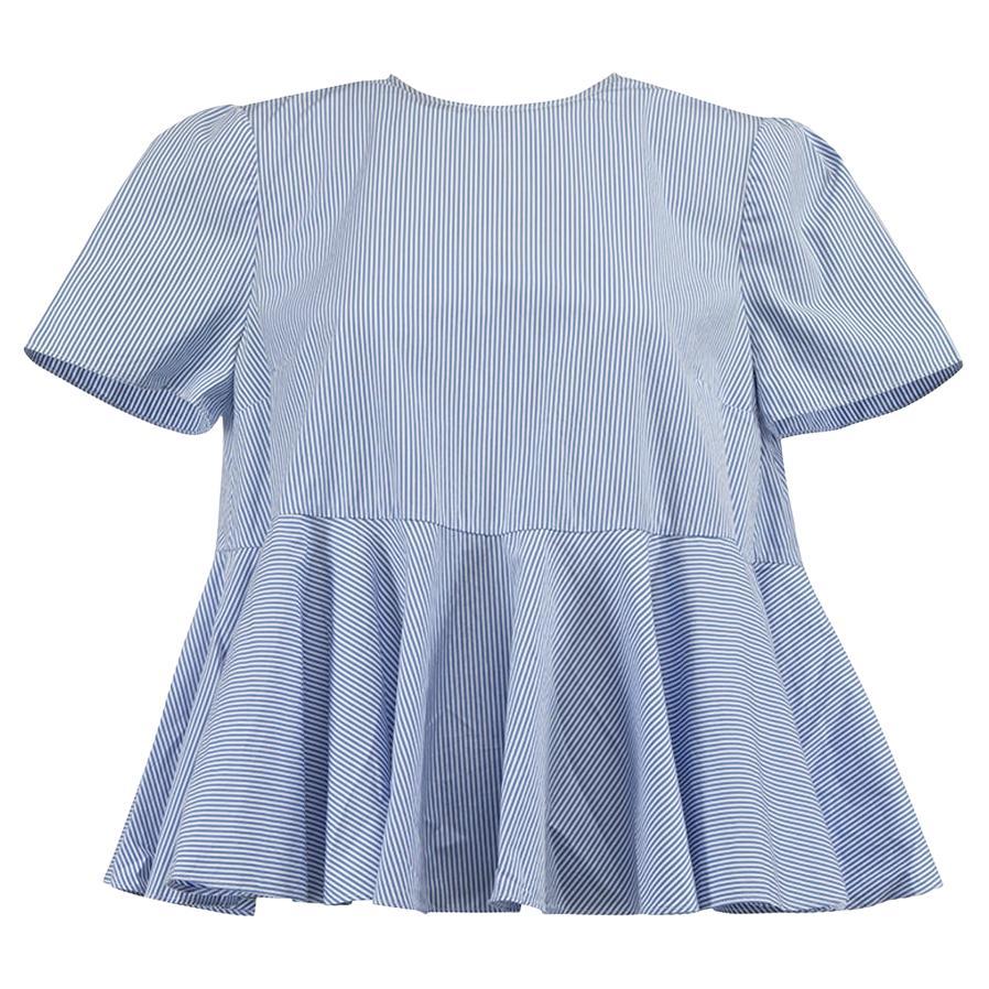 Alexander McQueen Women
s 2016 Blue Short Sleeve Striped Peplum Top