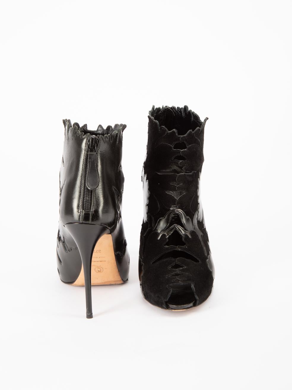 Alexander McQueen Women's Black Abstract Cut Out Heeled Boots In Good Condition In London, GB
