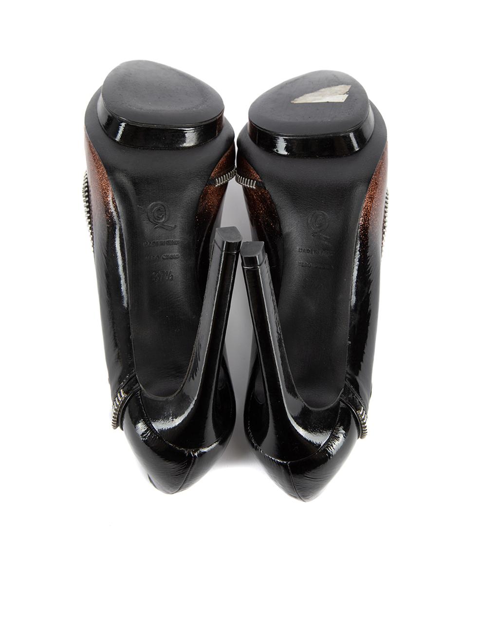 Alexander McQueen Women's Black & Bronze Patent Zip Detail Pumps 1