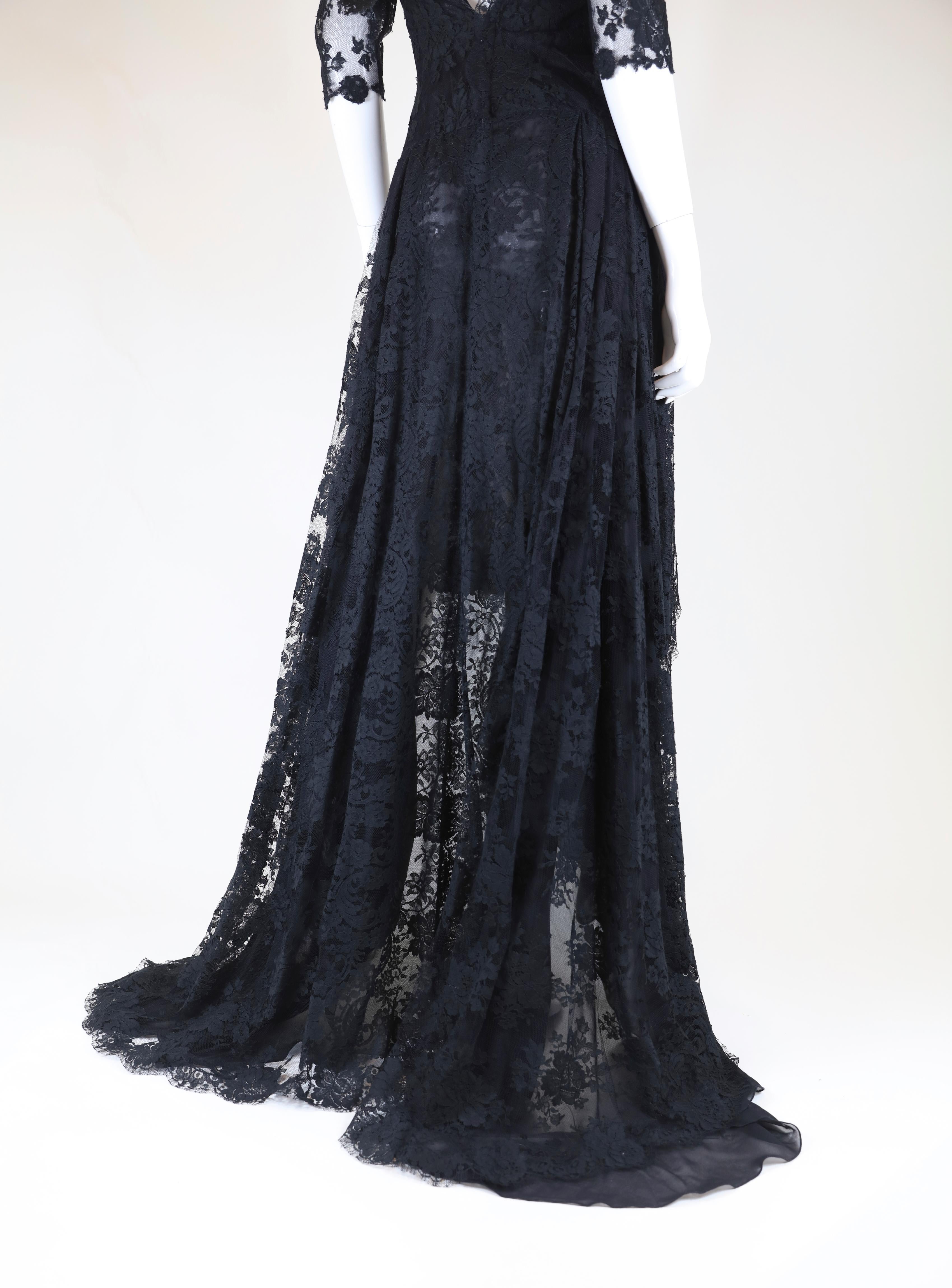 Alexander McQueen Women's Black Lace Long Sleeve Sheer Gown 1