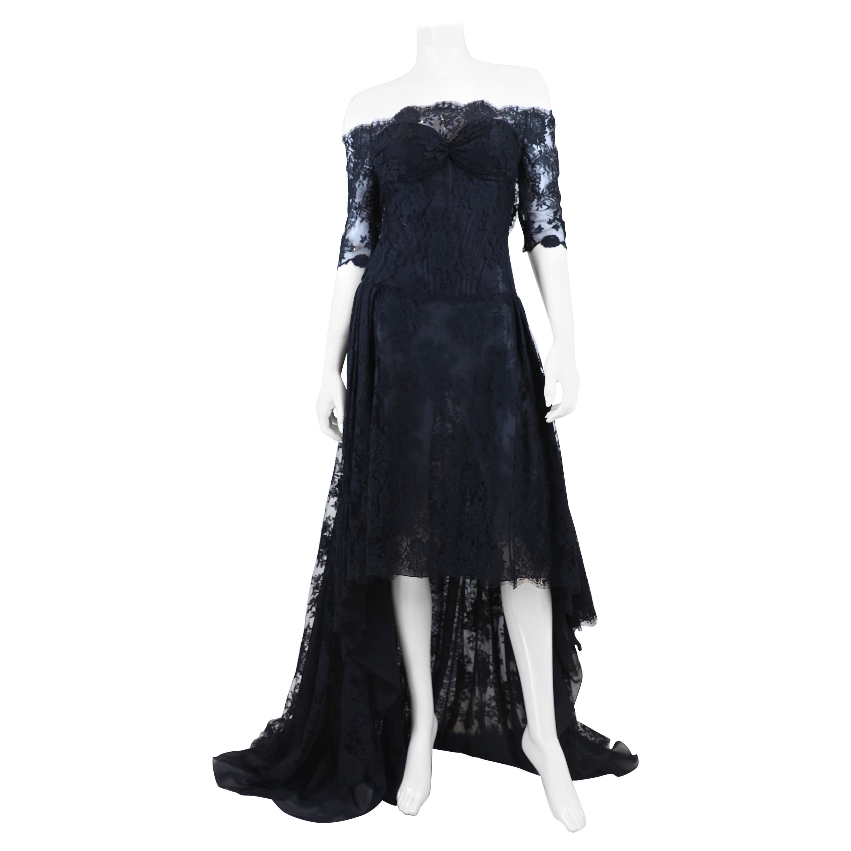 Alexander McQueen Women's Black Lace Long Sleeve Sheer Gown