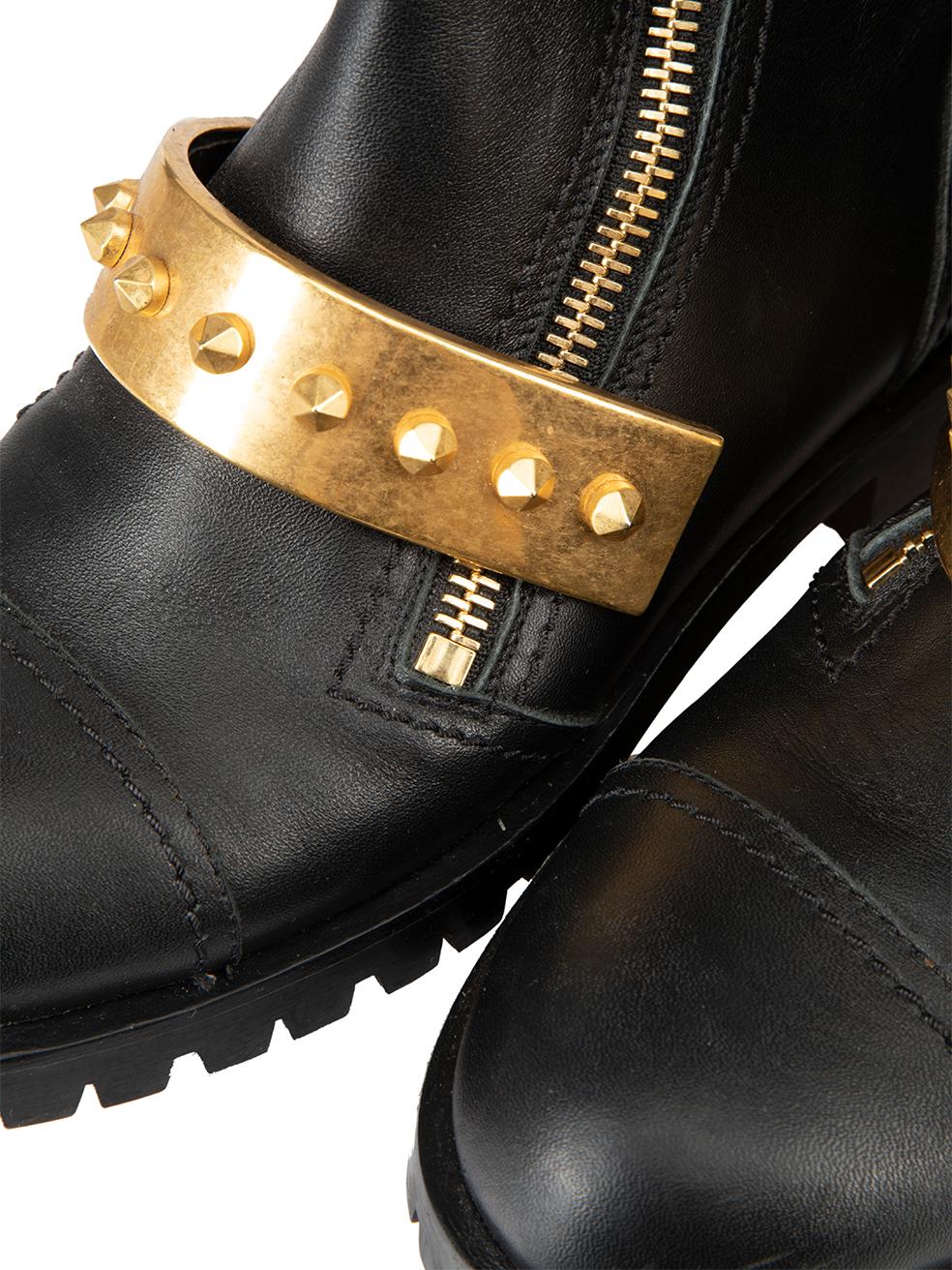 Alexander McQueen Women's Black Leather Gold Studded Combat Boots 2