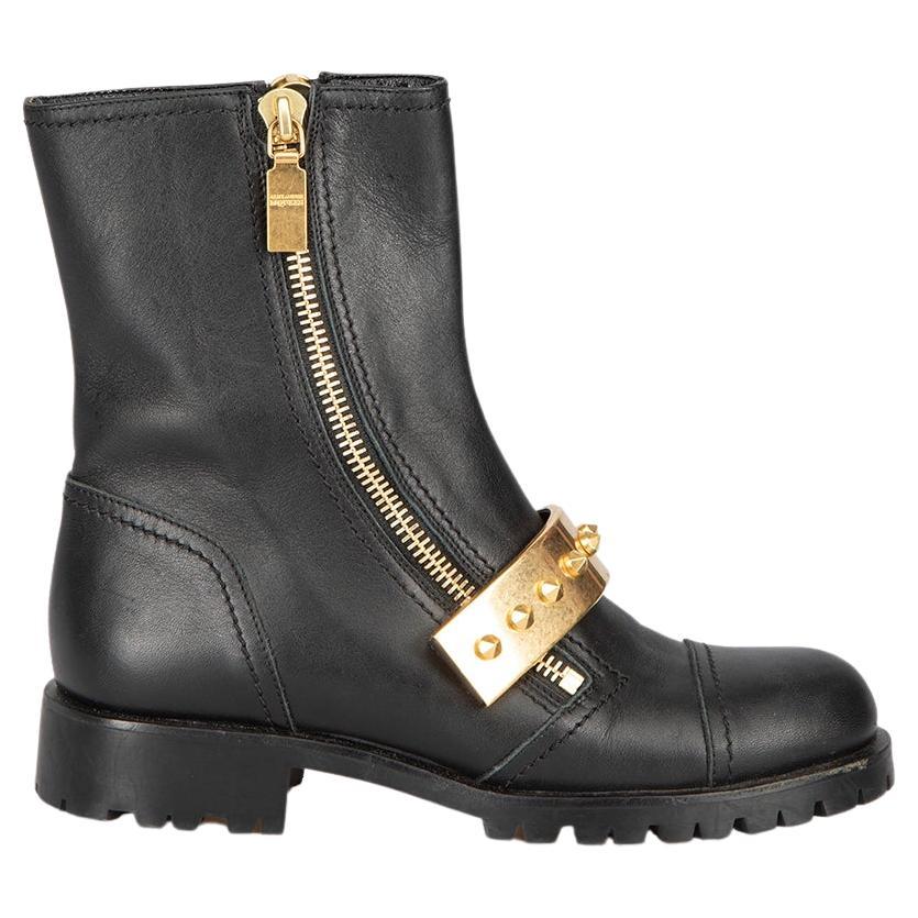 Alexander McQueen Women's Black Leather Gold Studded Combat Boots