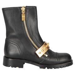 Alexander McQueen Women's Black Leather Gold Studded Combat Boots