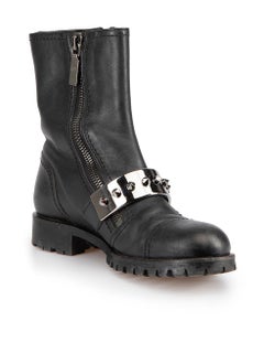 Alexander McQueen Women's Black Leather Silver Studded Combat Boots