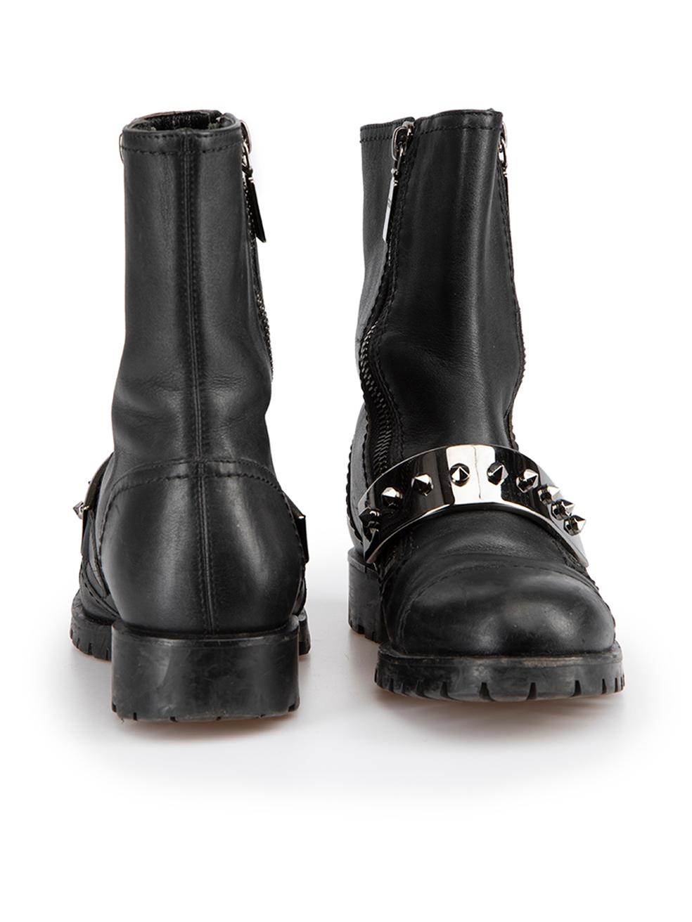 Alexander McQueen Women's Black Leather Silver Studded Combat Boots In Good Condition In London, GB