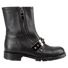 Alexander McQueen Women's Black Leather Silver Studded Combat Boots