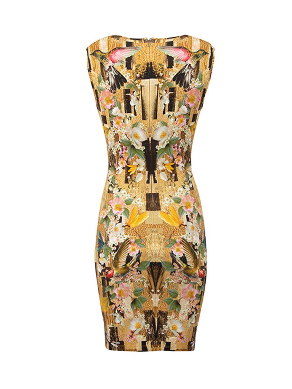 Alexander McQueen Women's Brown Floral Printed Bodycon Mini Dress In Good Condition In London, GB