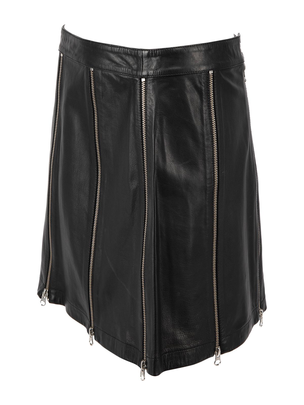 Alexander McQueen Women's MCQ Leather Zipper Detail Mini Skirt In Excellent Condition For Sale In London, GB