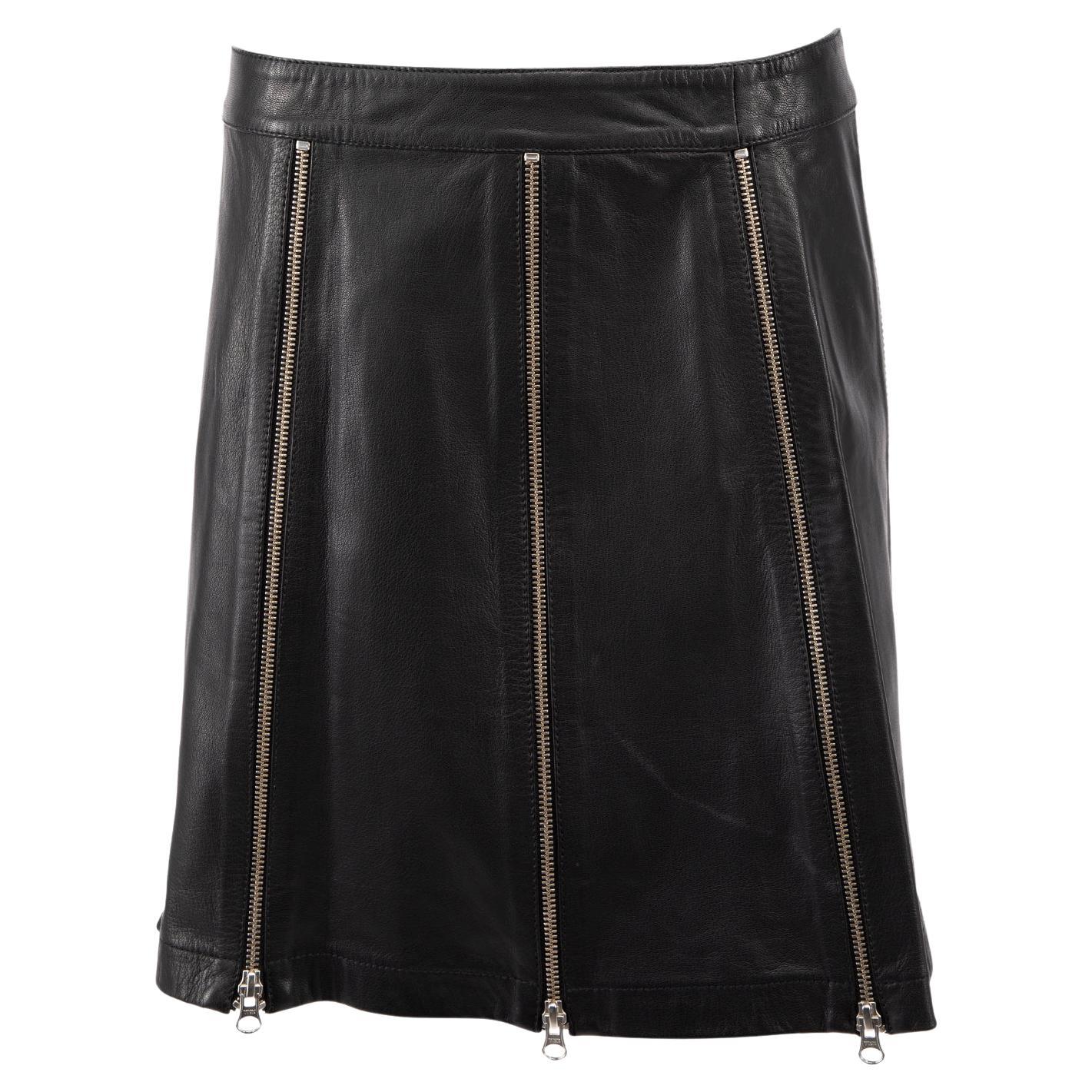 Alexander McQueen Women's MCQ Leather Zipper Detail Mini Skirt For Sale