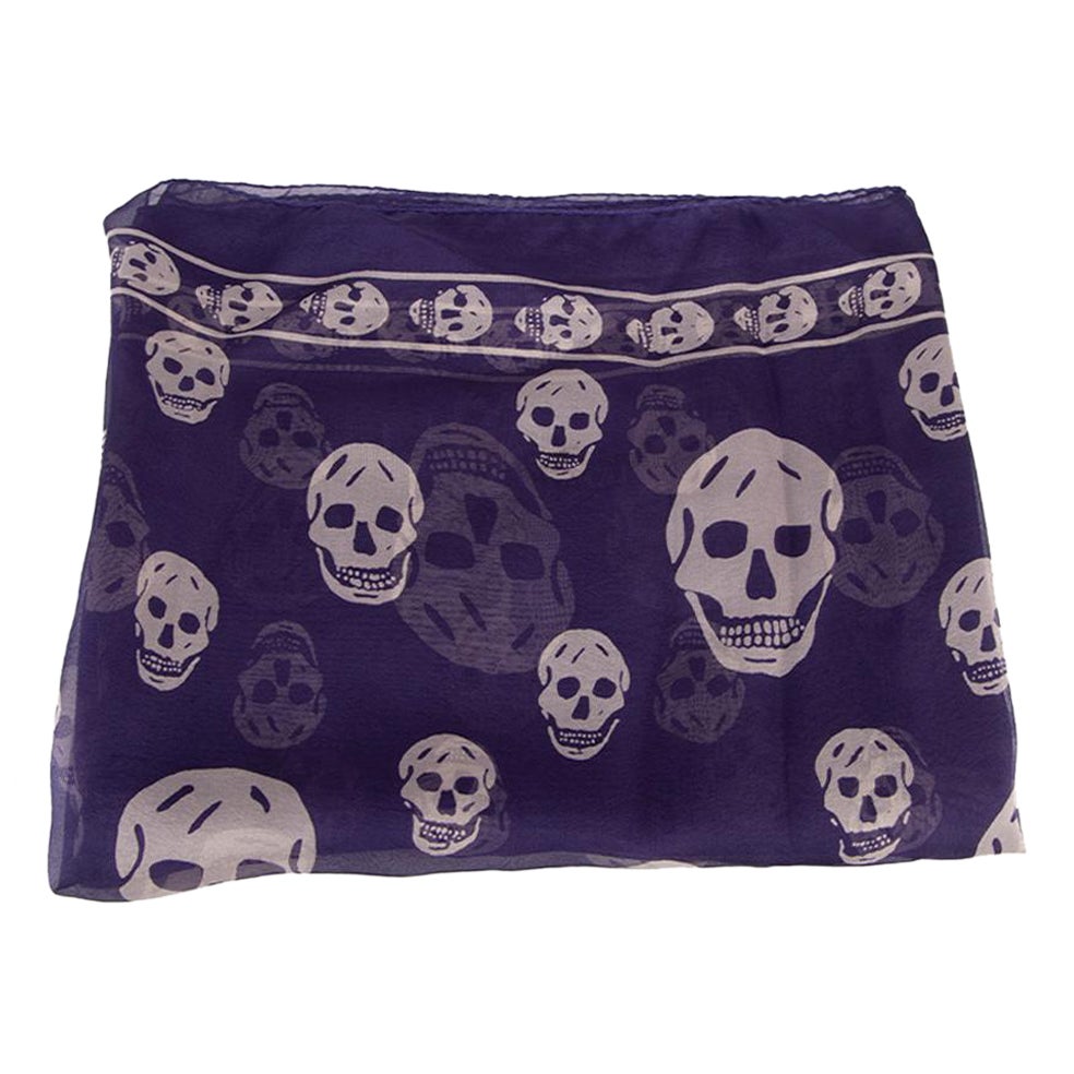 Alexander McQueen Women
s Purple Silk Chiffon Skull Print Scarf