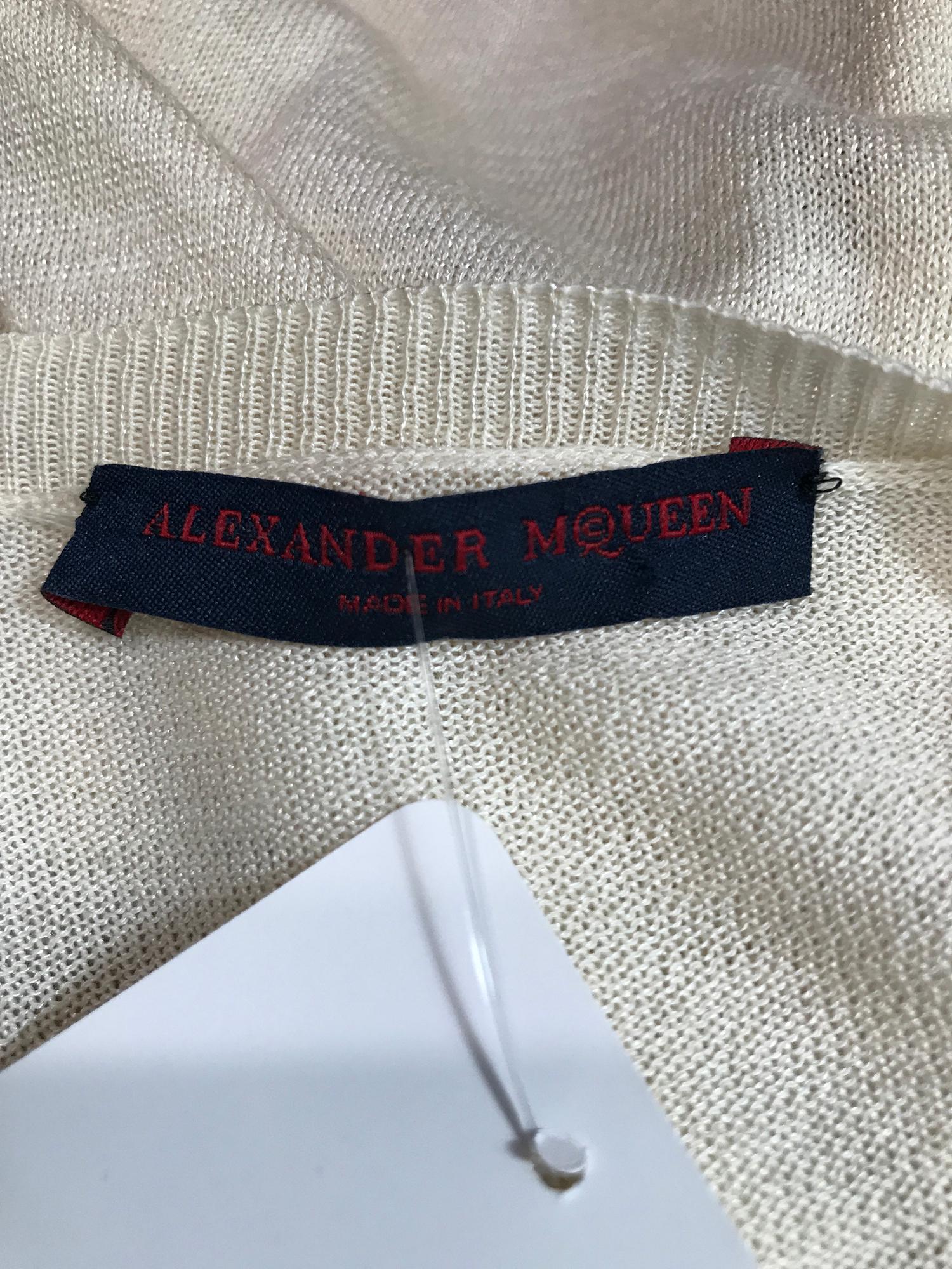 Alexander McQueen Wooden Beaded Cream Cotton/Silk Cardigan Sweater For Sale 1