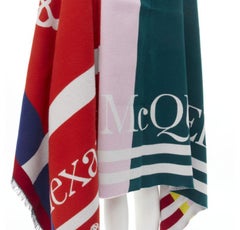 ALEXANDER MCQUEEN wool cotton knit logo skull colorblocked blanket scarf 120x180