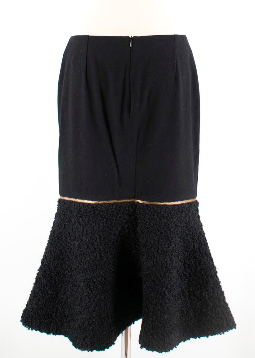 Black Alexander McQueen Wool & Mohair Blend Flared Zip Detail Midi Skirt