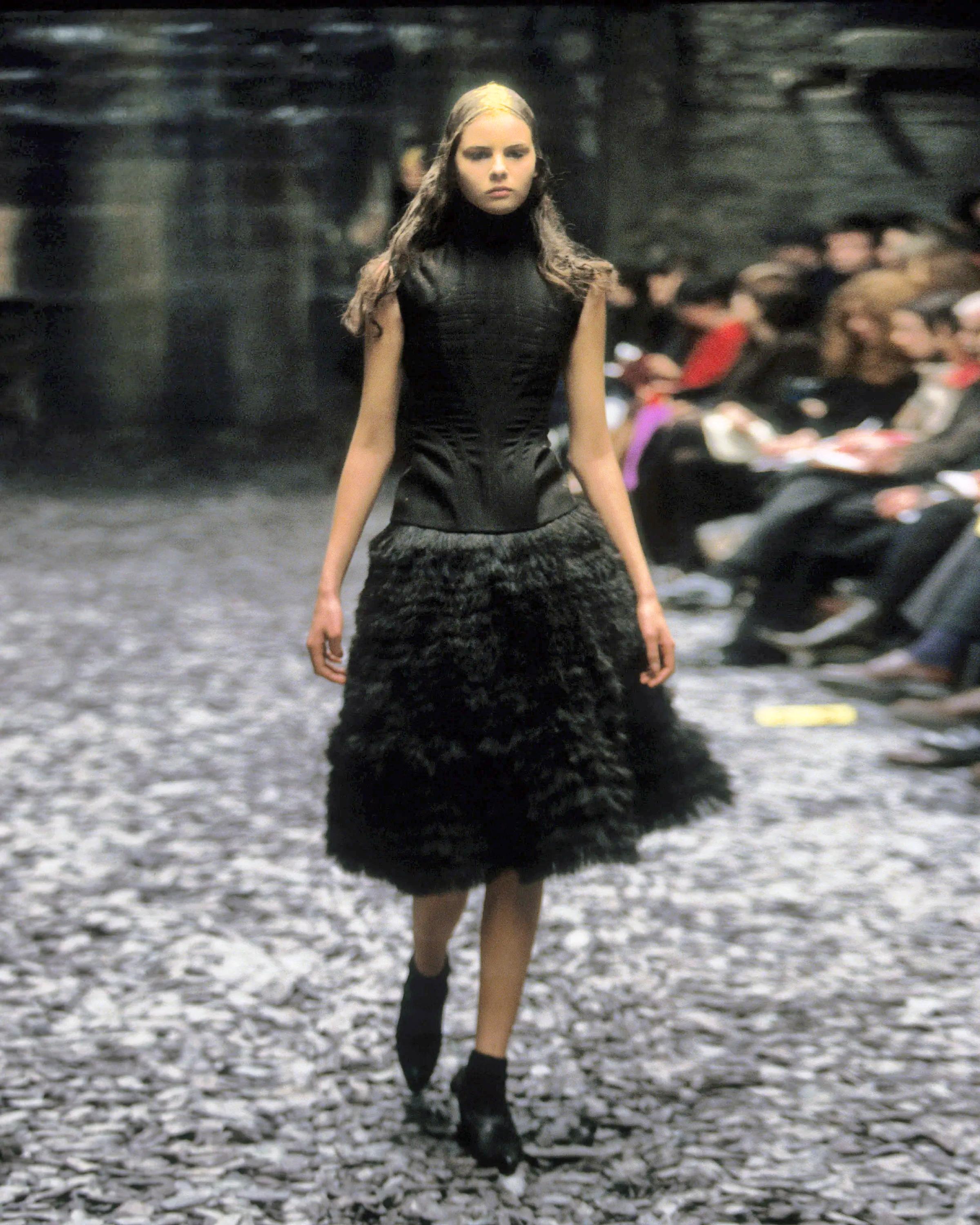 Black Alexander McQueen Wool-Silk Boned 'Eshu' Corset with High Collar, FW 2000