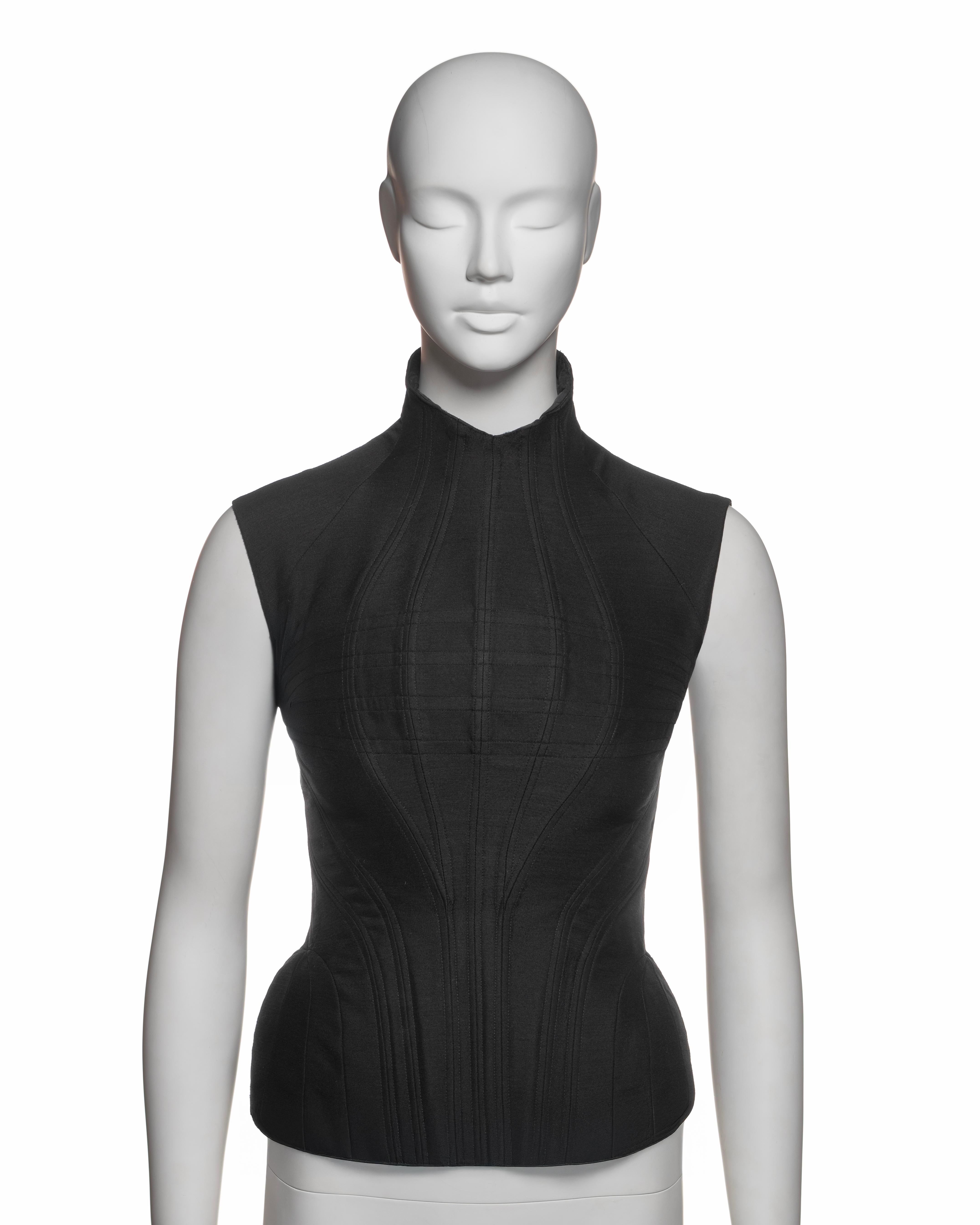 Alexander McQueen Wool-Silk Boned 'Eshu' Corset with High Collar, FW 2000 In Good Condition In London, GB