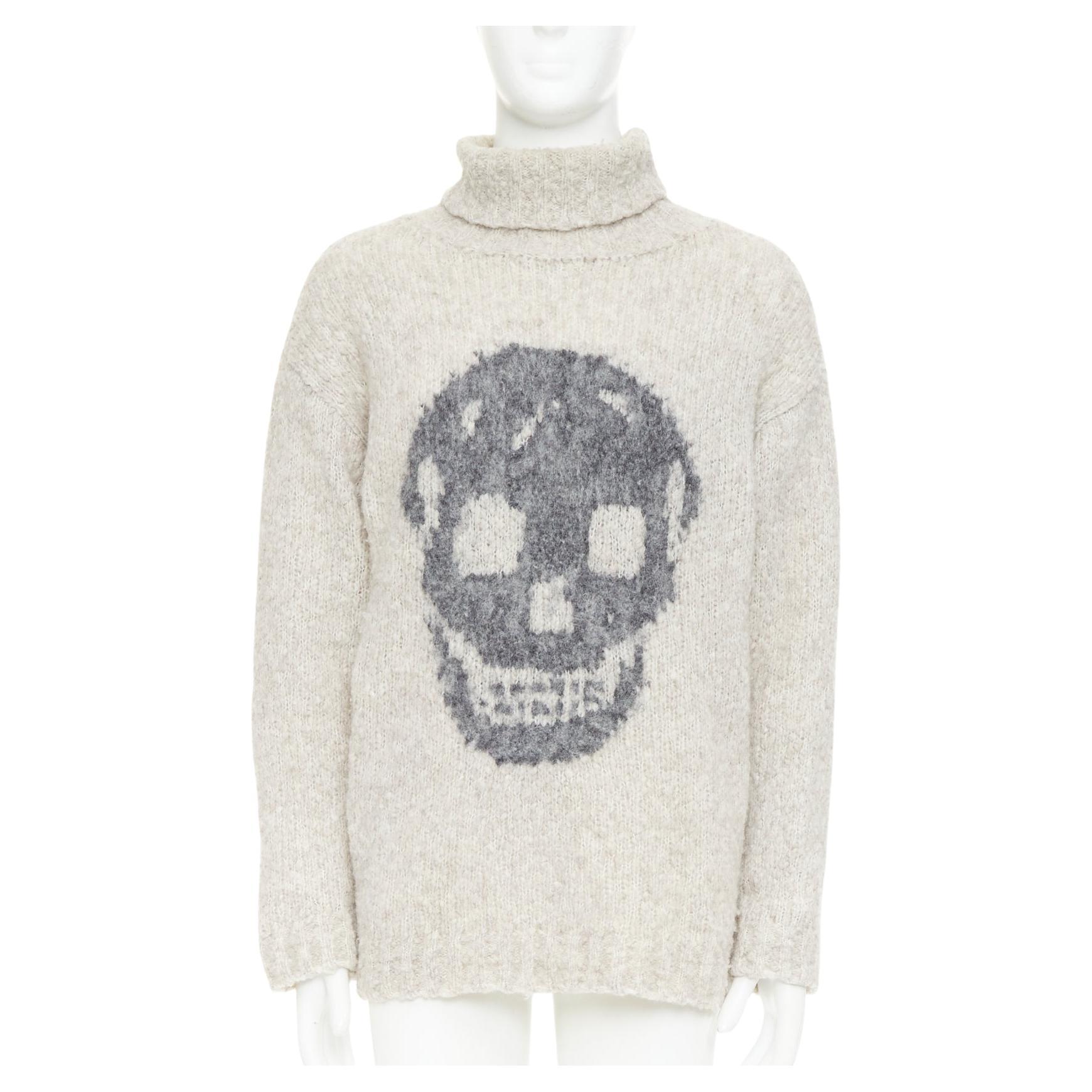 ALEXANDER MCQUEEN Wool Skull Intarsia Turtleneck Sweater S
