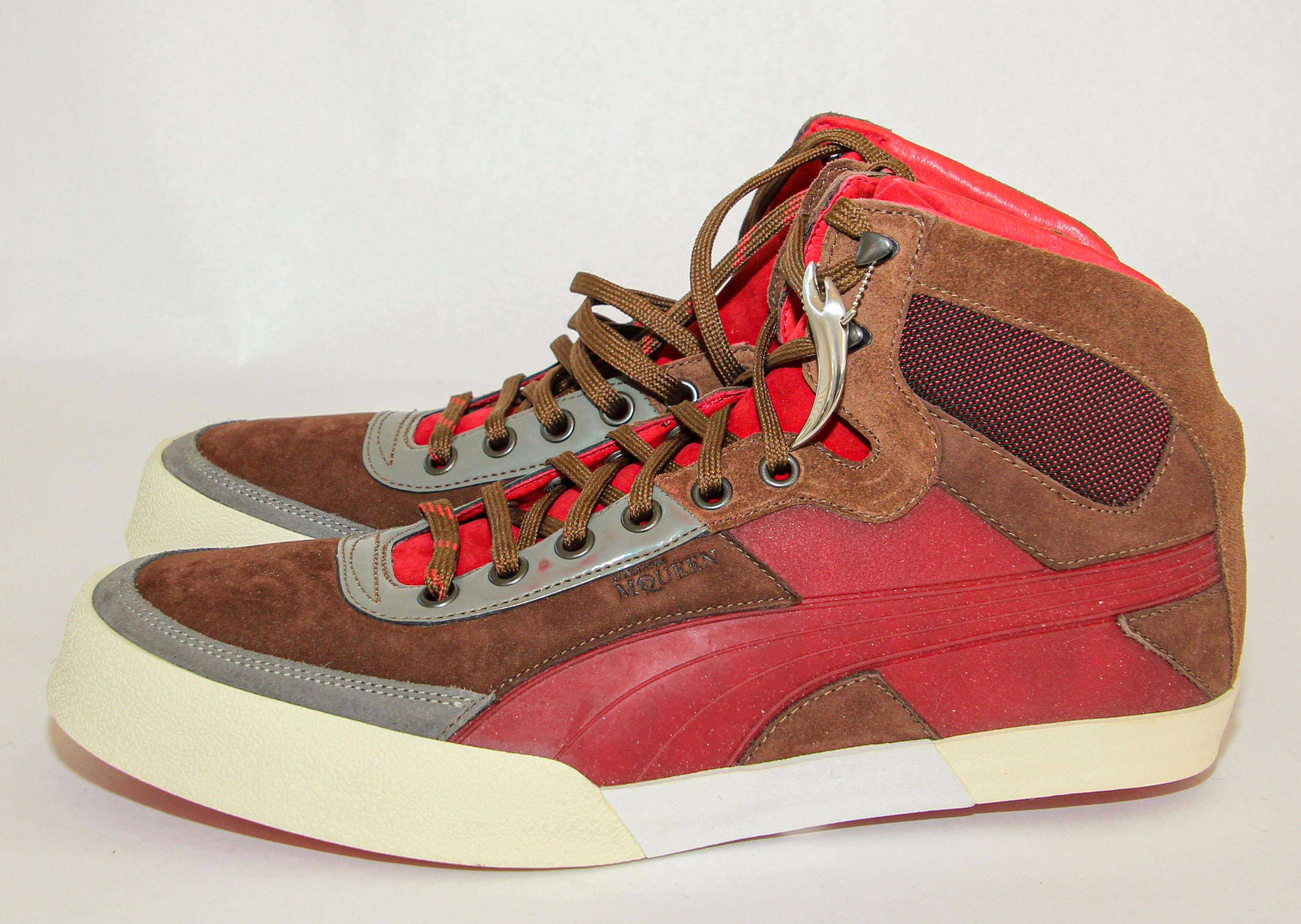 Men's Alexander McQueen X Puma AMQ Trail Trainer Mid Top Sneakers Red Suede US 9 For Sale