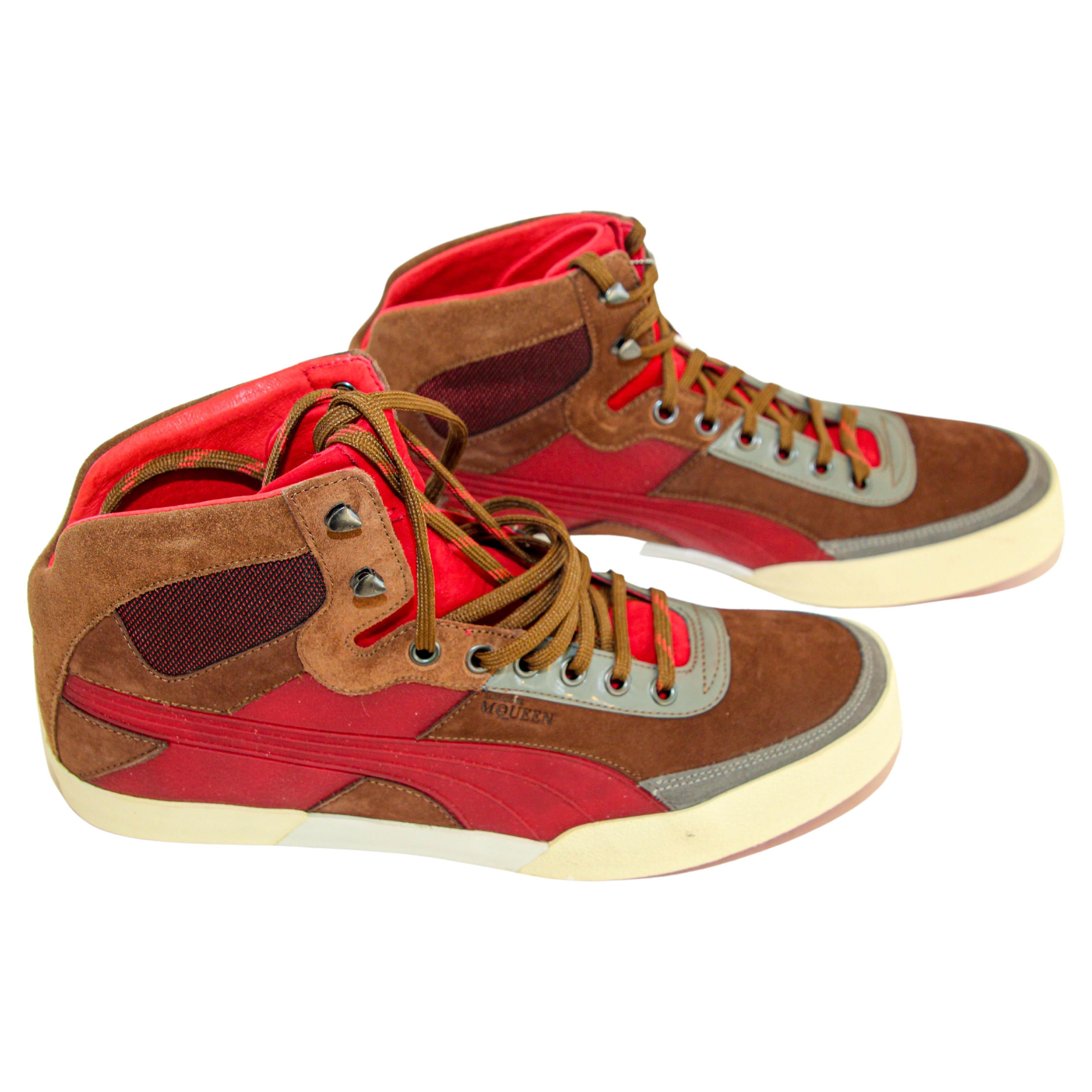 Alexander McQueen X Puma AMQ Trail Trainer Mid Top Sneakers Red Suede US 9 For Sale