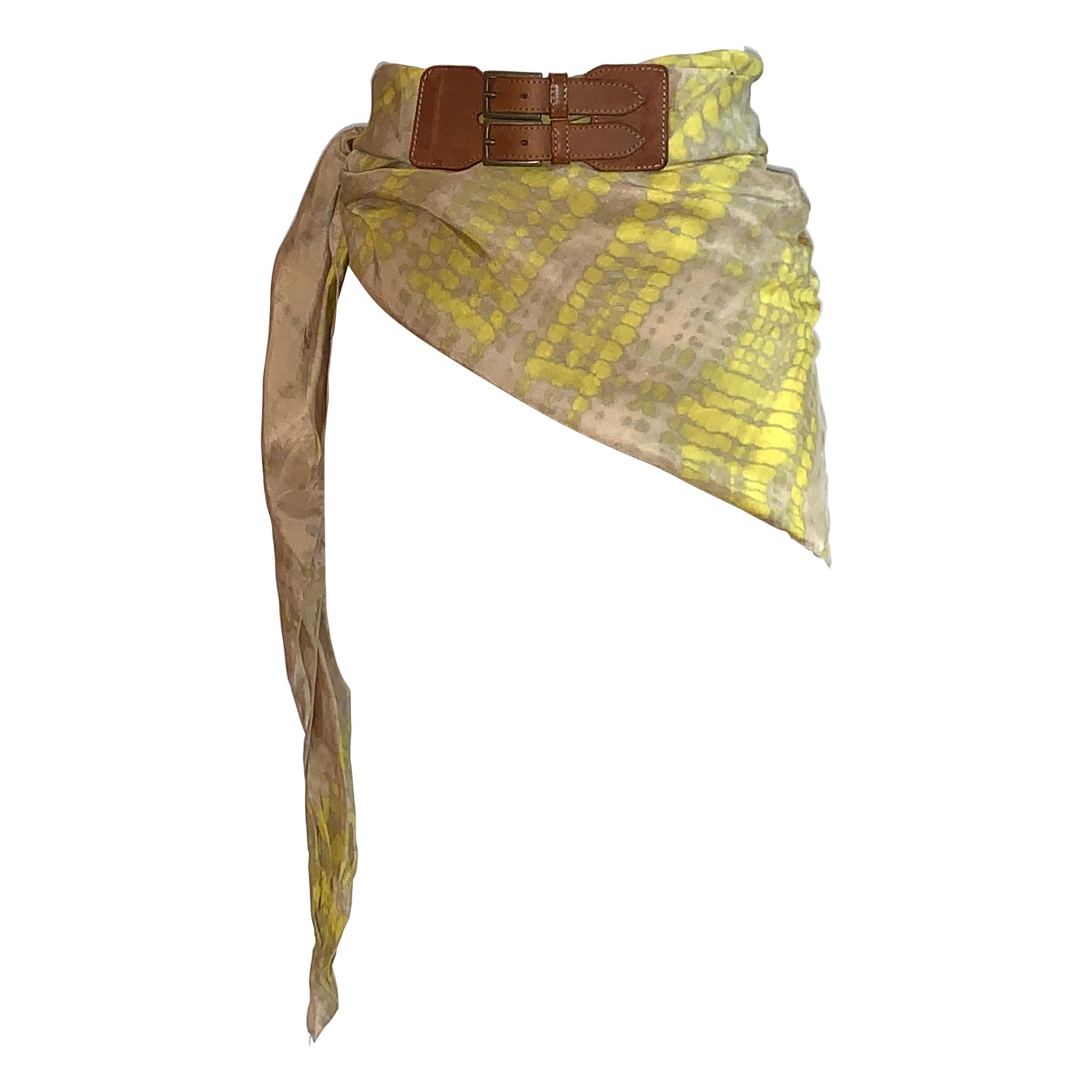 Alexander McQueen 2000s Yellow and Pink Silk Scarf Tie Dye Belt 