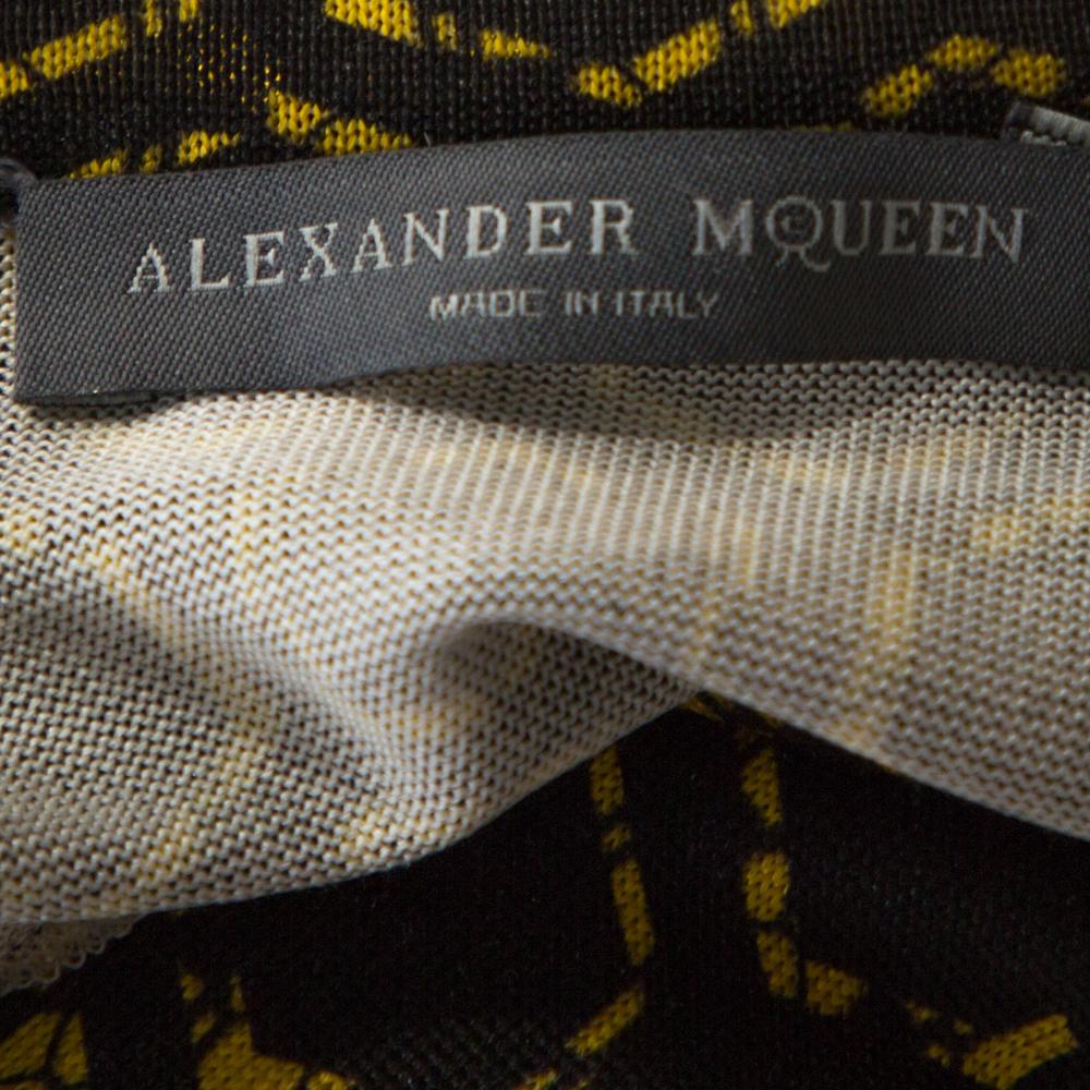 Alexander McQueen Yellow Honeycomb Print Silk Jersey Shift Dress M In Good Condition In Dubai, Al Qouz 2