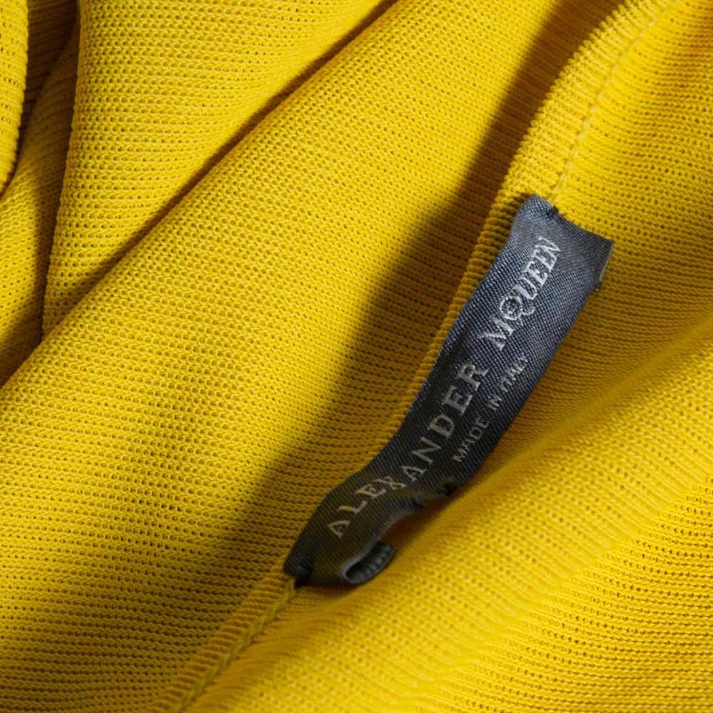 Women's Alexander McQueen Yellow Knit Asymmetrical Hem Detail Skater Dress M