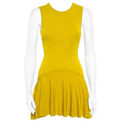 Alexander McQueen Yellow Knit Asymmetrical Hem Detail Skater Dress M