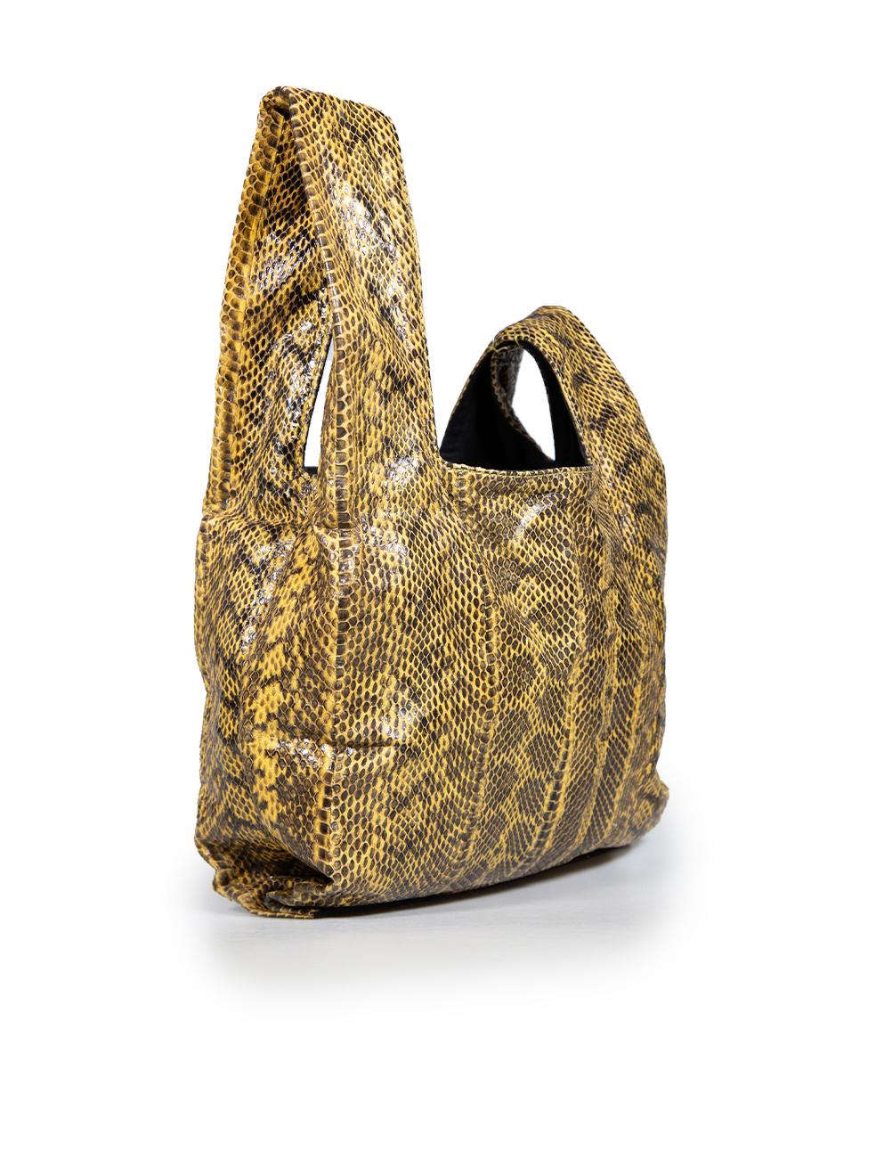 CONDITION is Very good. Minimal wear to bagis evident. Minimal wear to inner lining of the bag with light discolouration marks on this used Alexander McQueen designer resale item. 
 
 
 
 
 
 Details
 
 
 Yellow
 
 Python
 
 Hand bags
 
 2x Handles
