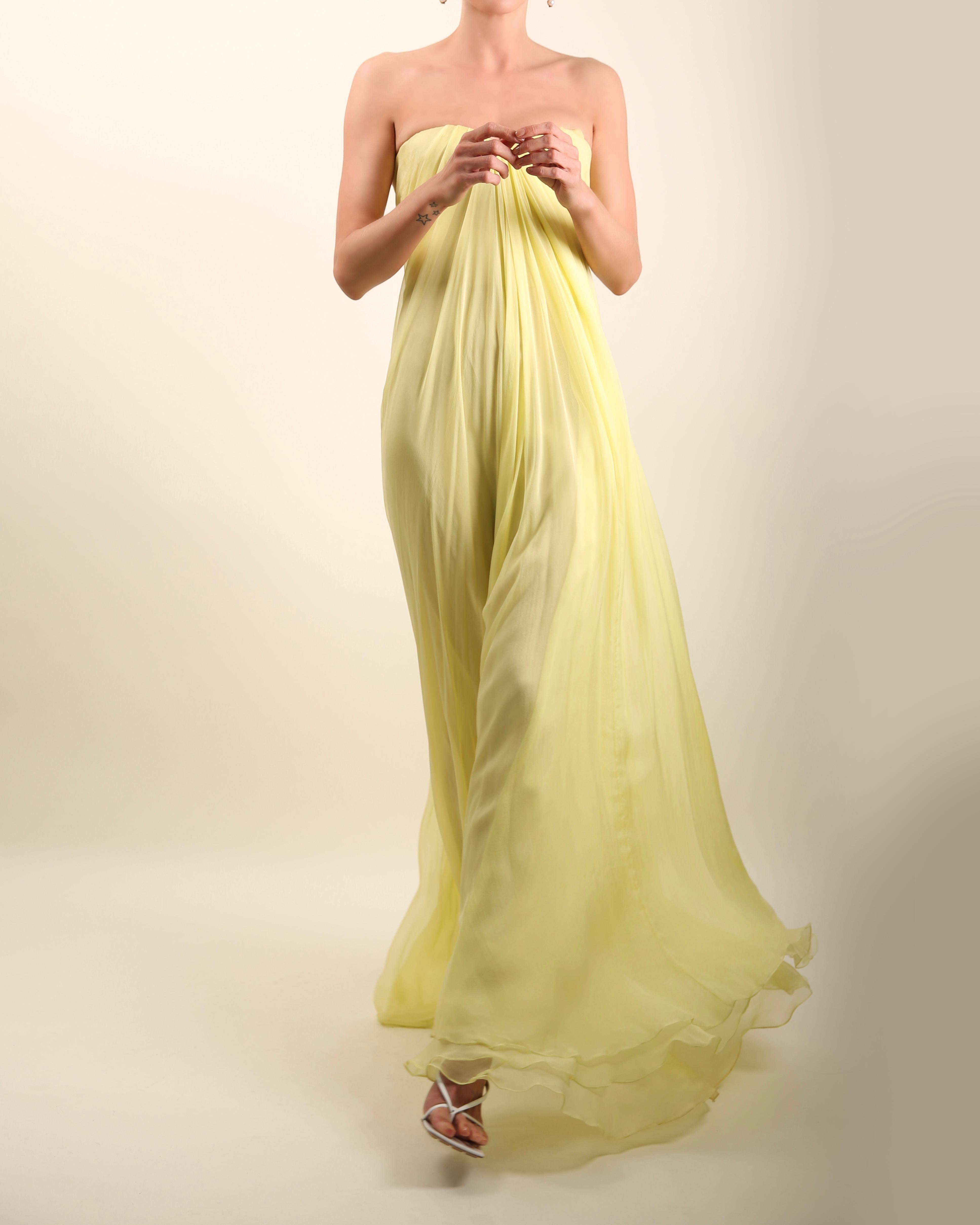 Alexander McQueen yellow strapless bustier silk flowing layered maxi dress 3