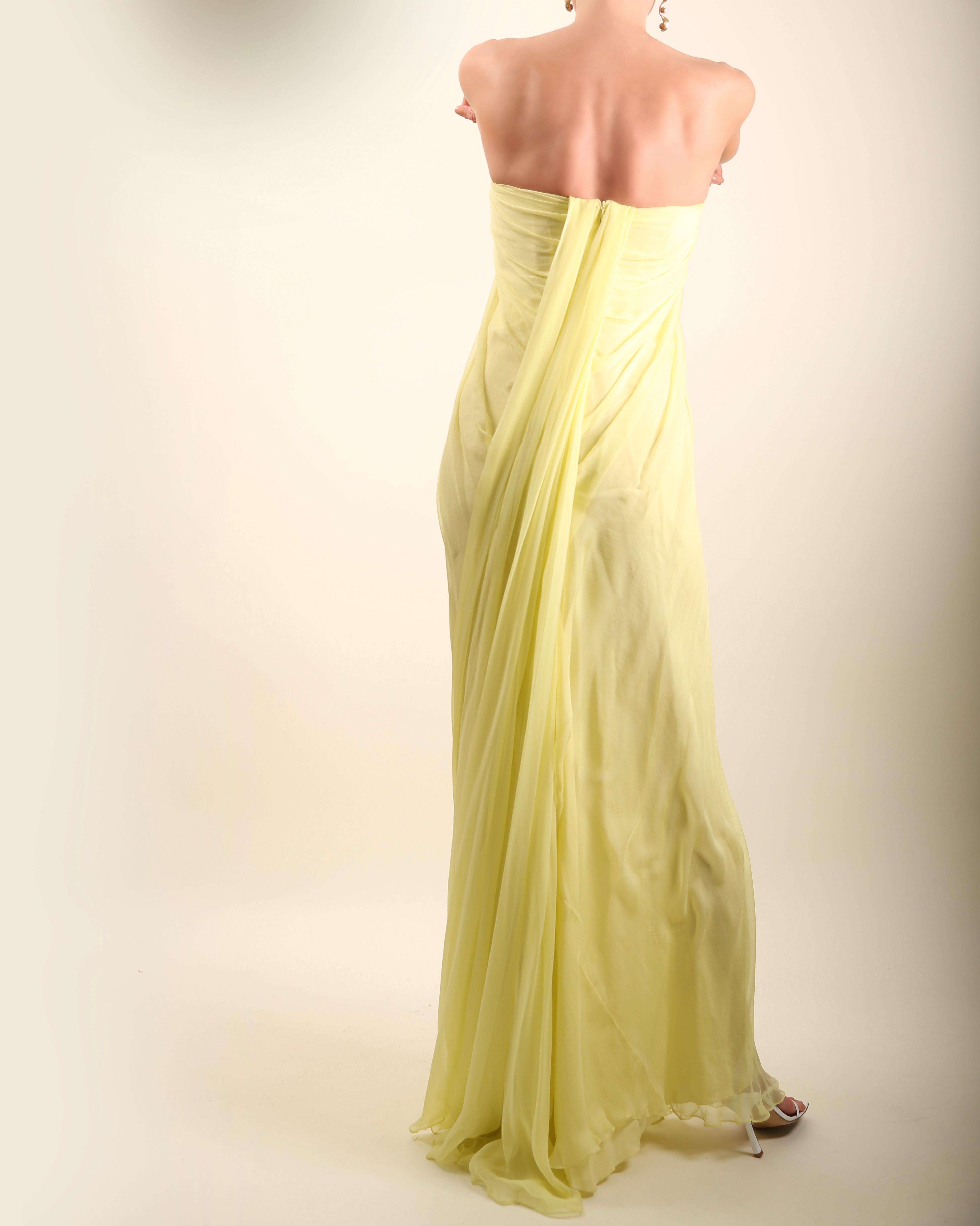 Alexander McQueen yellow strapless bustier silk flowing layered maxi dress 4