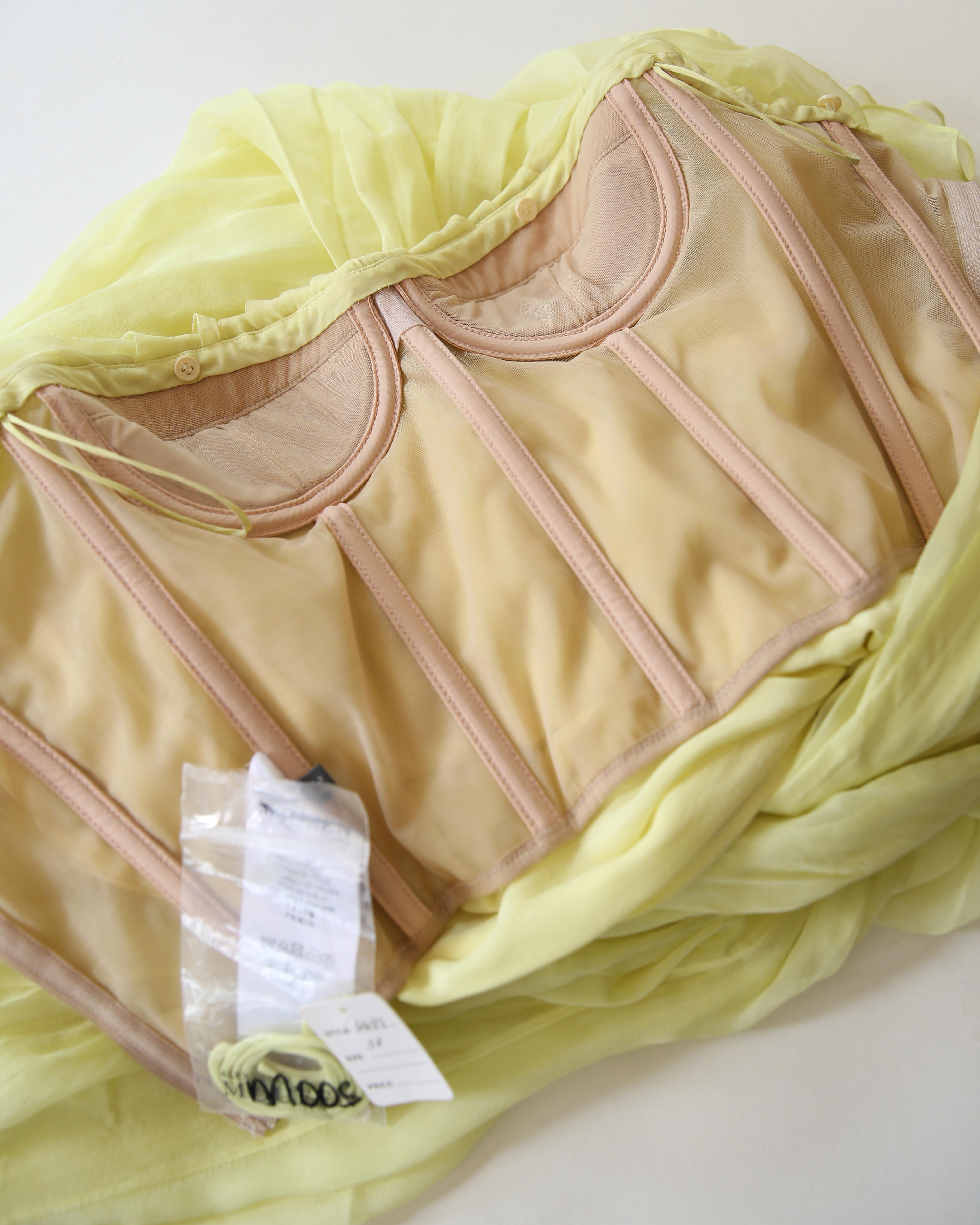 Alexander McQueen yellow strapless bustier silk flowing layered maxi dress 6