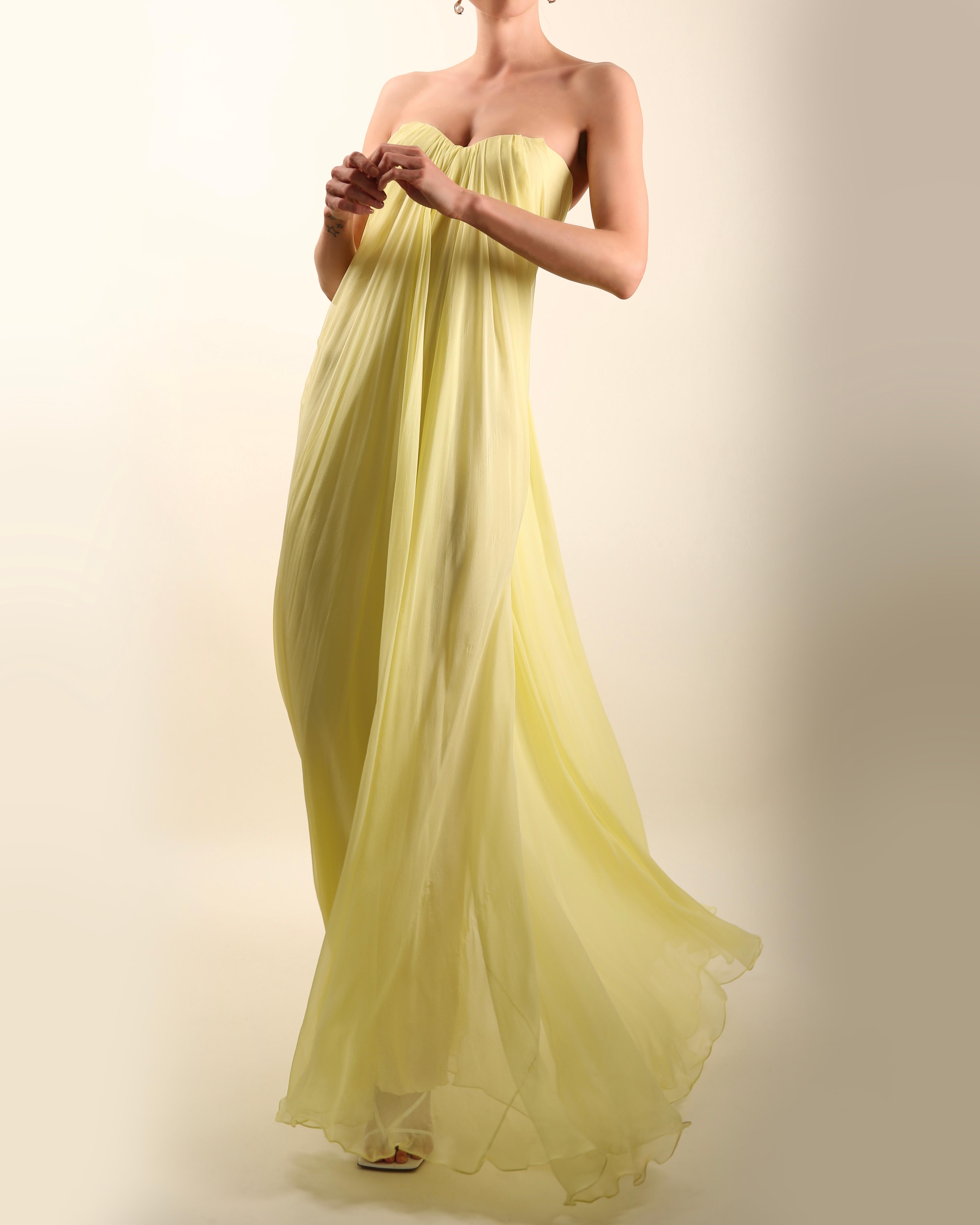 Alexander McQueen yellow strapless bustier silk flowing layered maxi dress In Excellent Condition In Milano, Lombardia