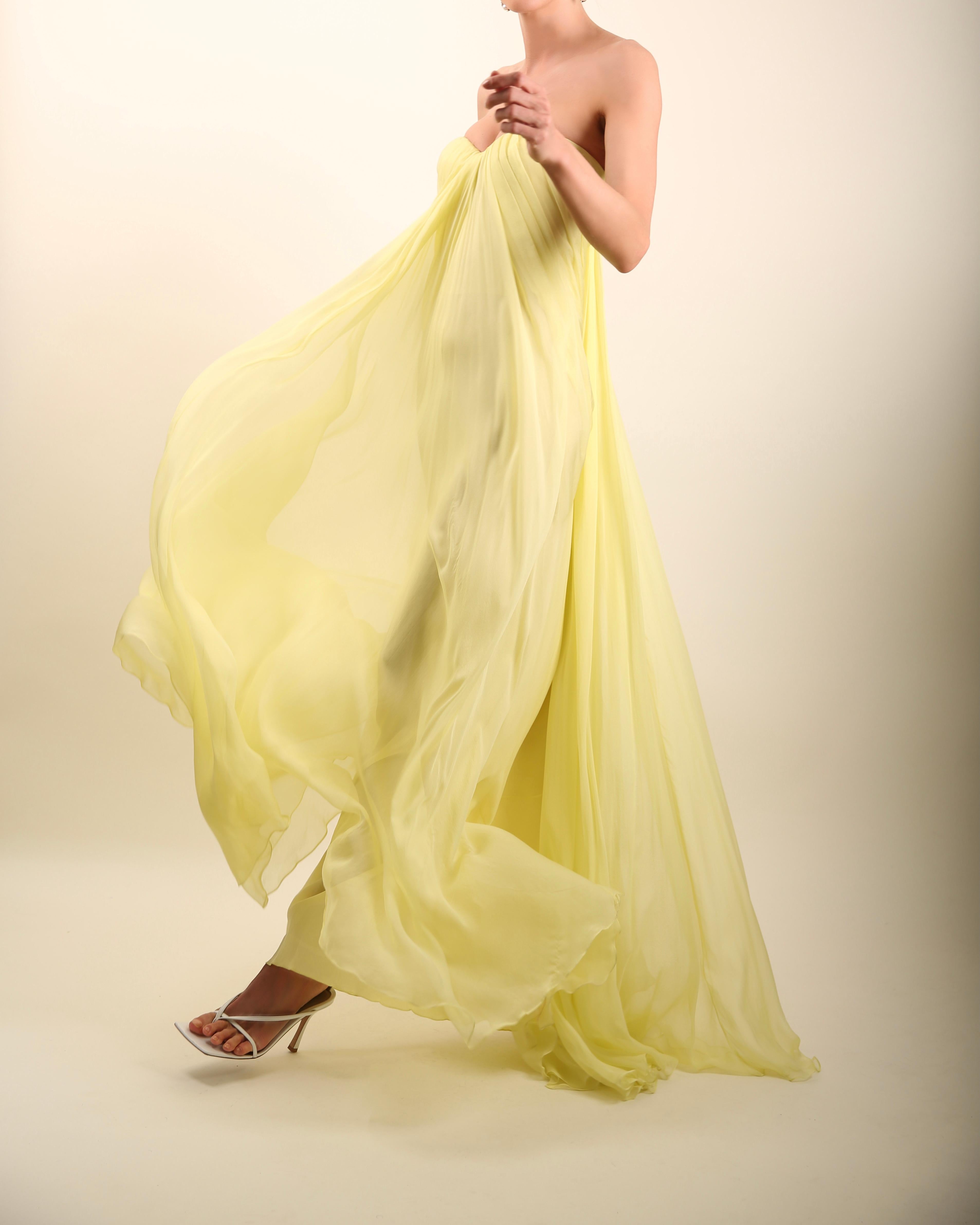 Women's Alexander McQueen yellow strapless bustier silk flowing layered maxi dress
