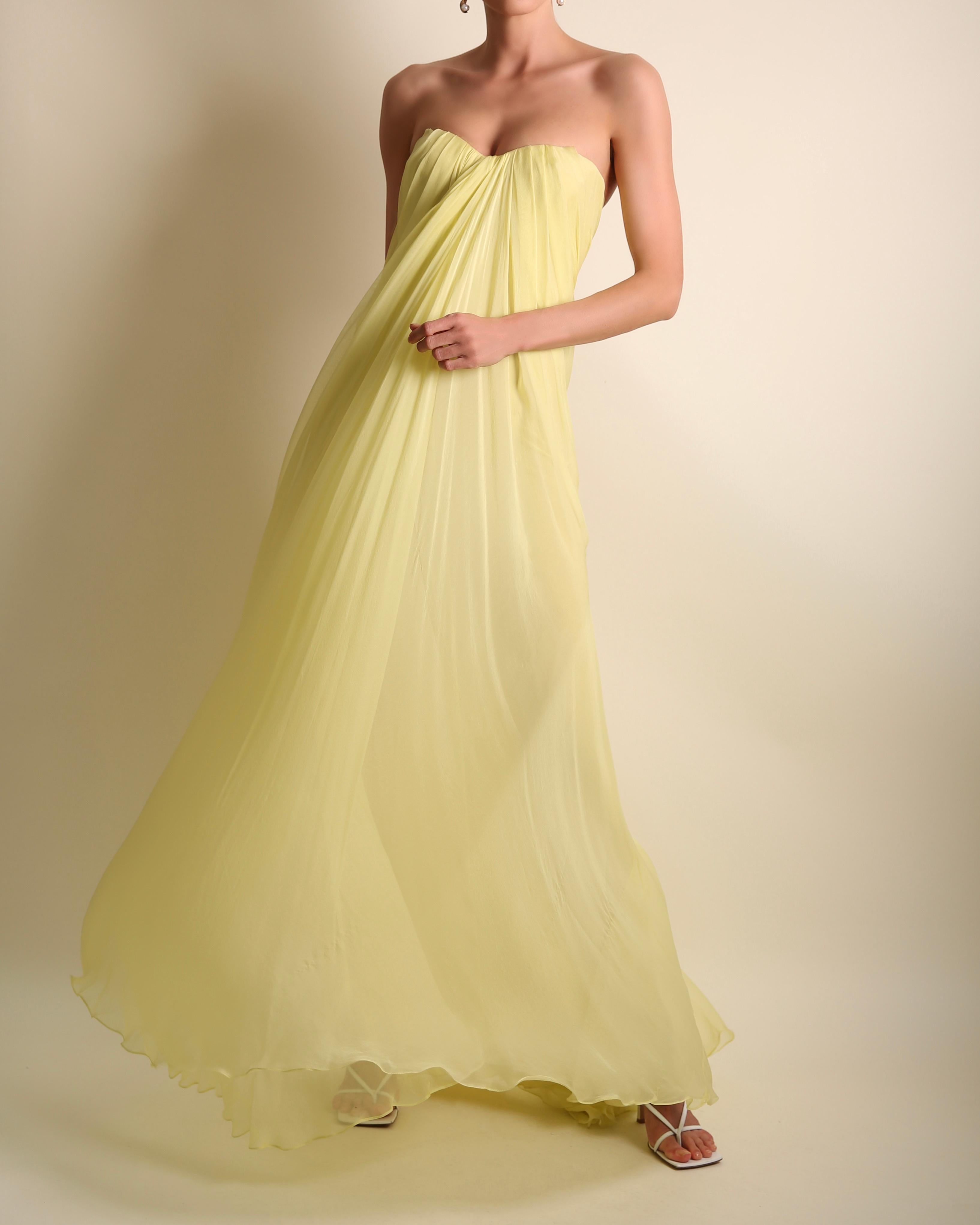 Alexander McQueen yellow strapless bustier silk flowing layered maxi dress 1