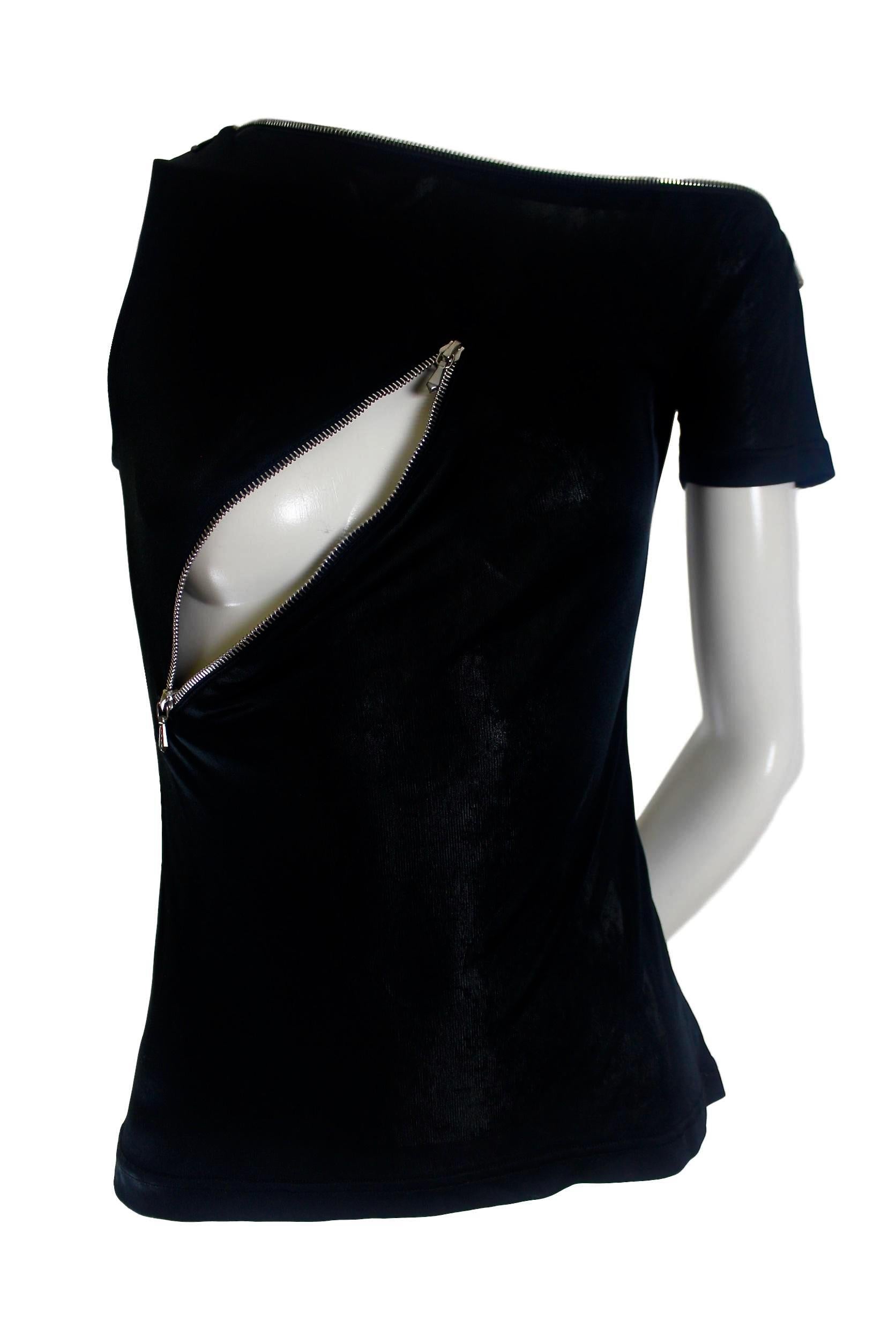 Black Alexander McQueen Zipper T-Shirt Spring/Summer 1997 Show For Sale