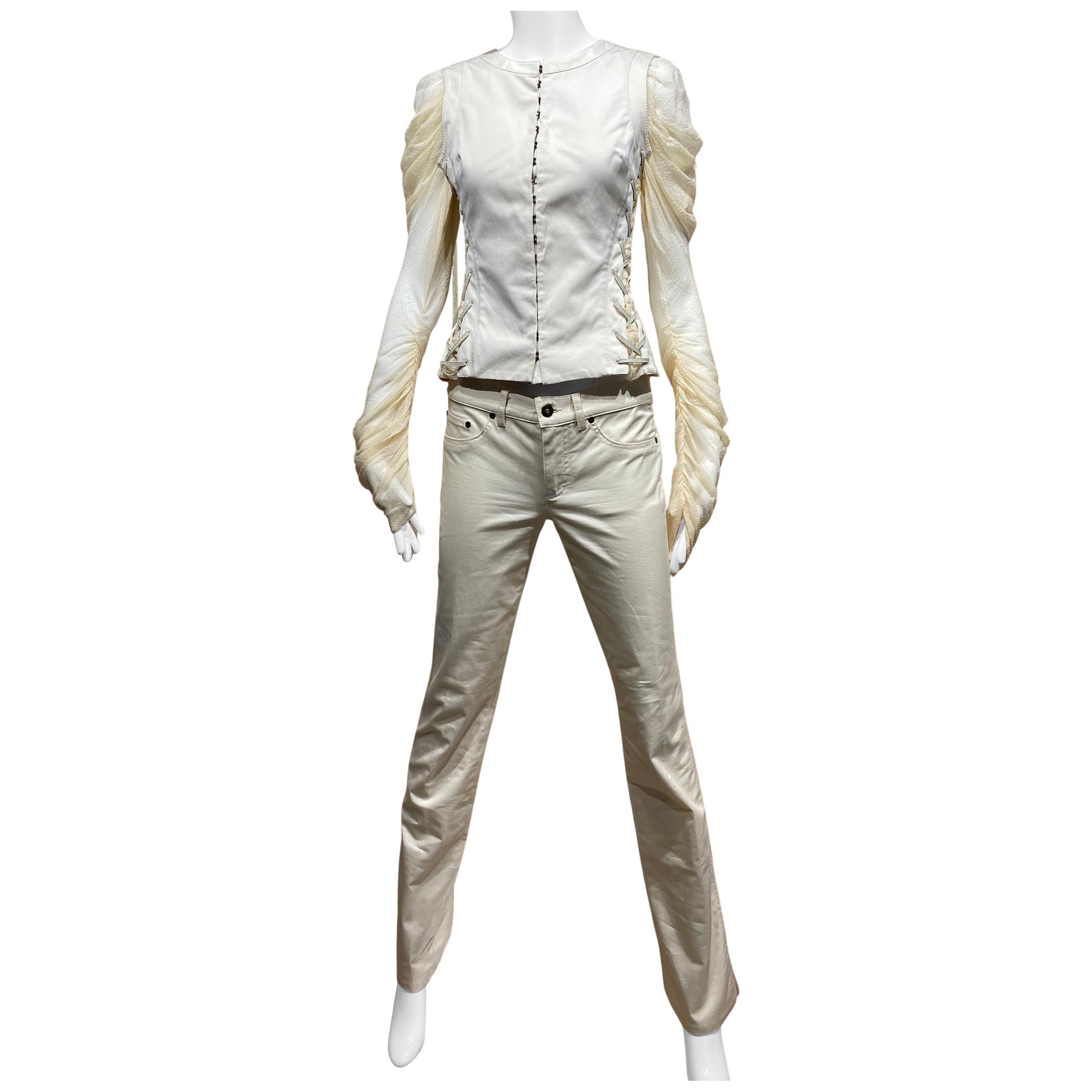 2004 Alexander McQueenMcQueen Corseted Silk Jacket & Pants Ensemble size 4