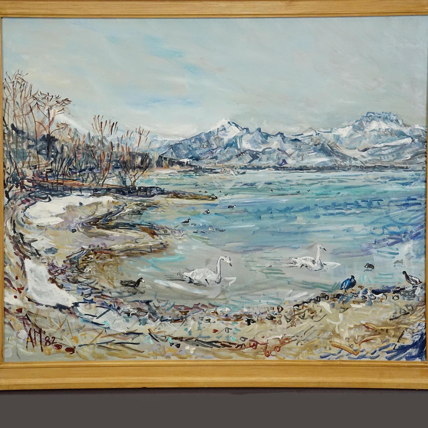 Other Alexander Michael - Lake Chiemsee in Bavaria Oil on Canvas 1982 For Sale