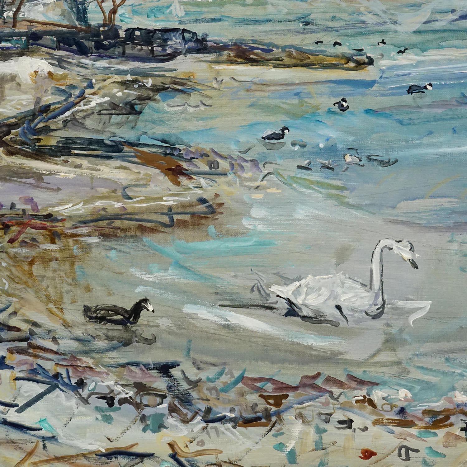 German Alexander Michael - Lake Chiemsee in Bavaria Oil on Canvas 1982 For Sale