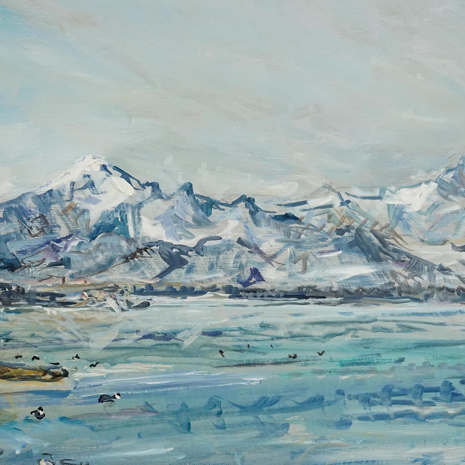 Alexander Michael - Lake Chiemsee in Bavaria Oil on Canvas 1982 In Good Condition For Sale In Berghuelen, DE