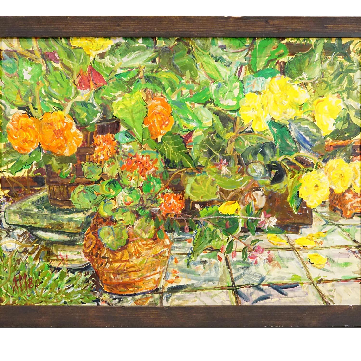 Altro Alexander Michael Pittura a olio - Begonie e gerani, 1980 in vendita