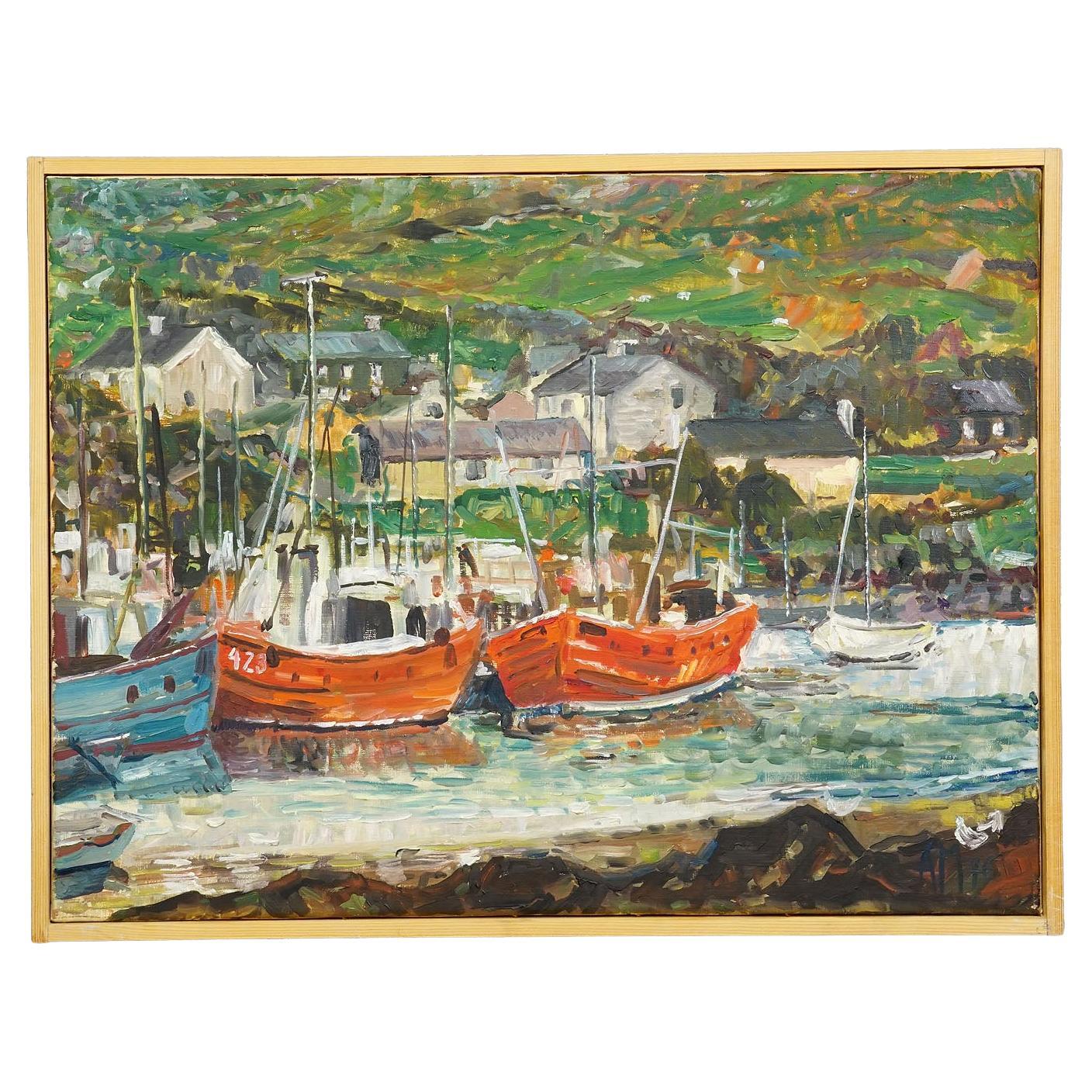 Alexander Michael peinture à l'huile -  Bateaux de pêche en Irlande, 1976