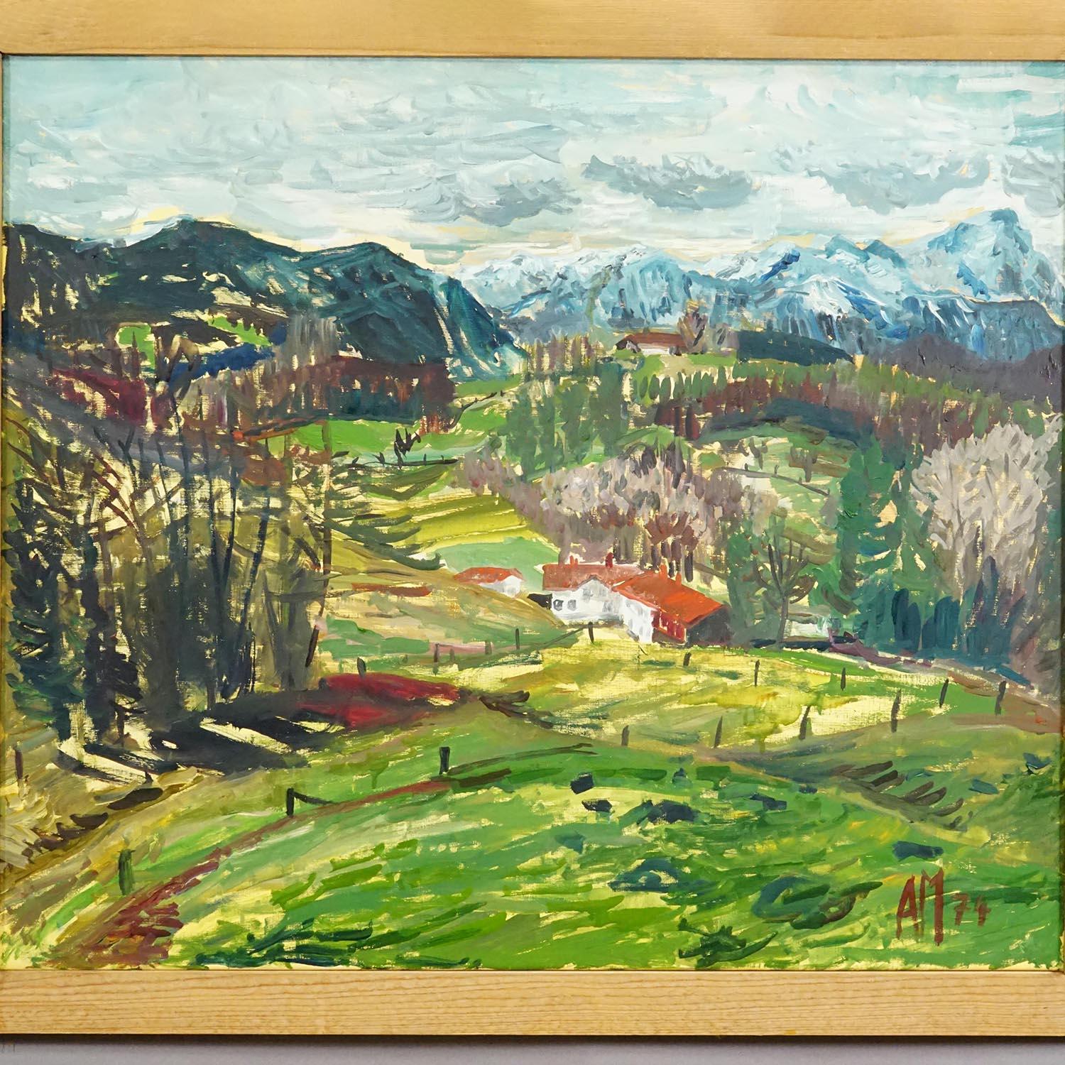 Altro Alexander Michael Pittura ad olio - Paesaggio vicino a Dietramszell, 1974 in vendita