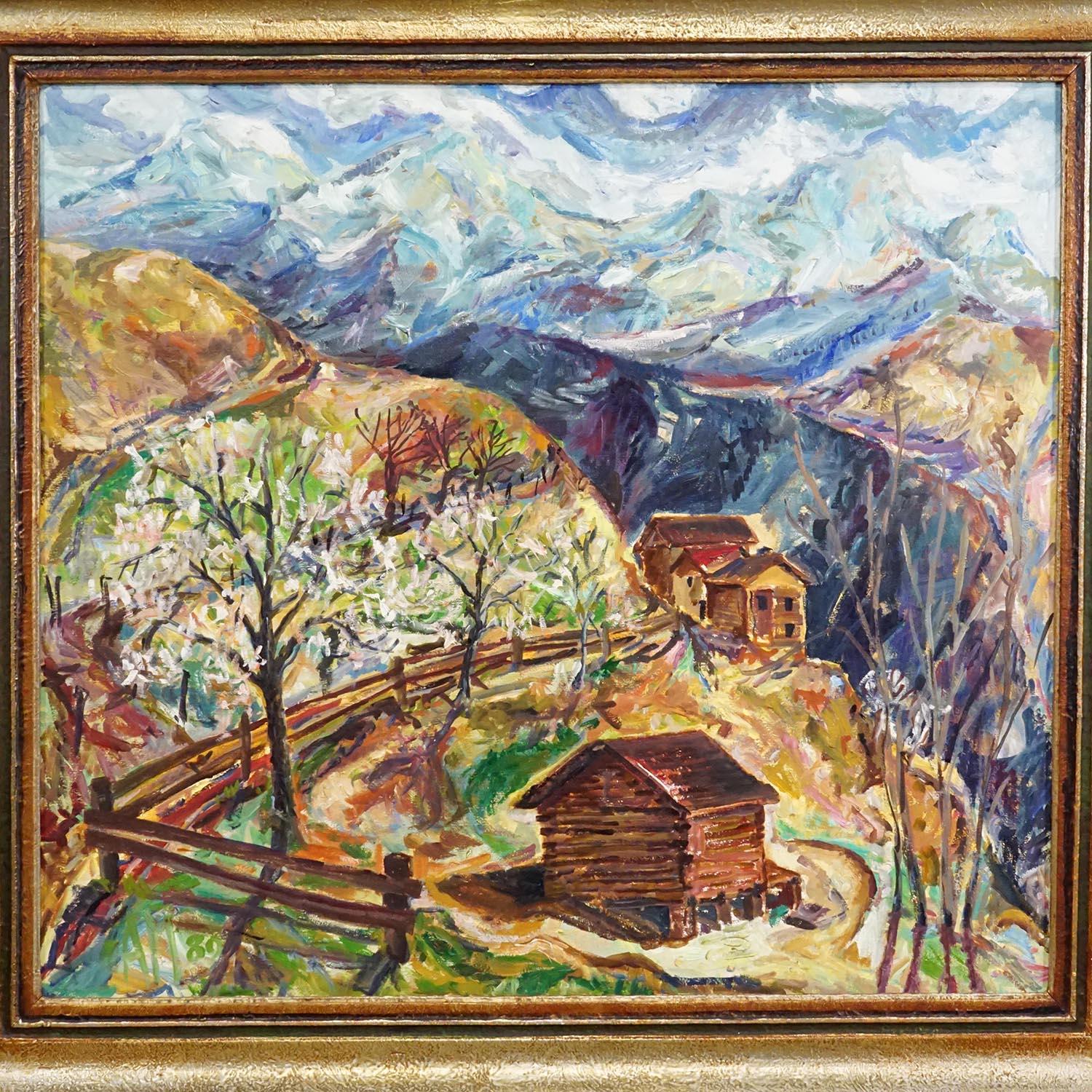 Other Alexander Michael Oil Painting – Mountain Huts, 1980 For Sale