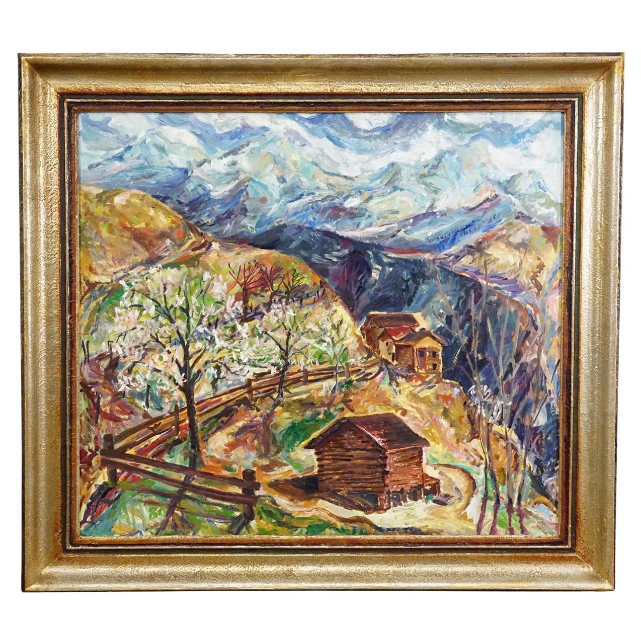 Alexander Michael Oil Painting – Mountain Huts, 1980