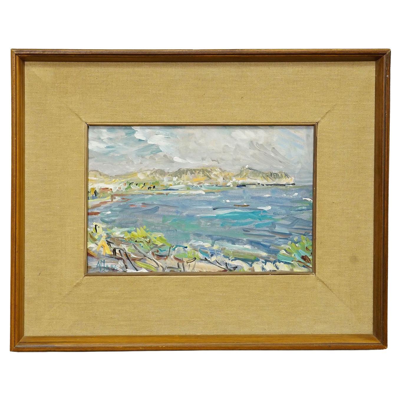 Alexander Michael Oil Painting of a Coastal Landscape in Moreira, Spain 1986