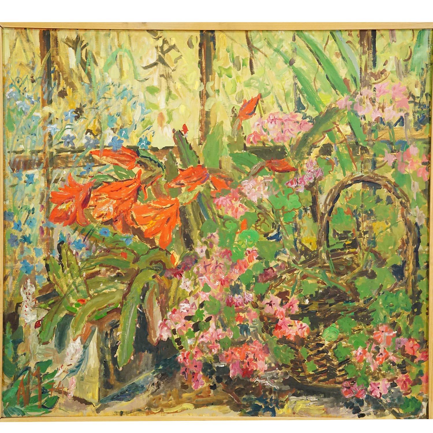 Autre Alexander Michael Peinture à l'huile d'un cactus en fleur, Allemagne 1974 en vente