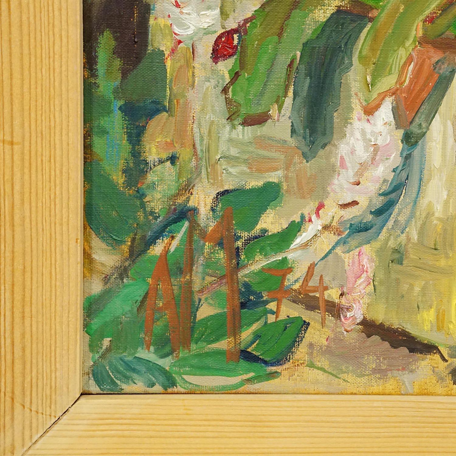 Allemand Alexander Michael Peinture à l'huile d'un cactus en fleur, Allemagne 1974 en vente