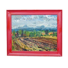 Alexander Michael Oil Painting of a Landscape with Field, 1975