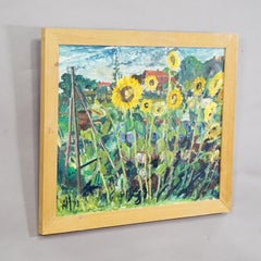 Alexander Michael Oil Painting of a Lively Field of Sunflowers 1975