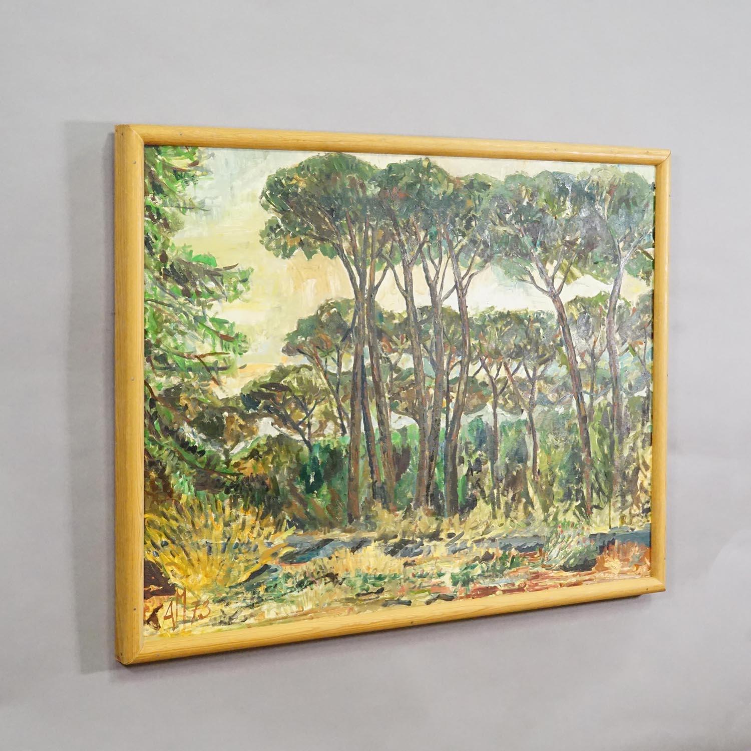 Alexander Michael Peinture à l'huile d'une pinède près d'Ostie, Italie 1973

Peinture à l'huile encadrée représentant une pinède dans la région d'Ostie près de Rome en Italie. L'œuvre est peinte à l'huile sur toile dans un style impressionniste,